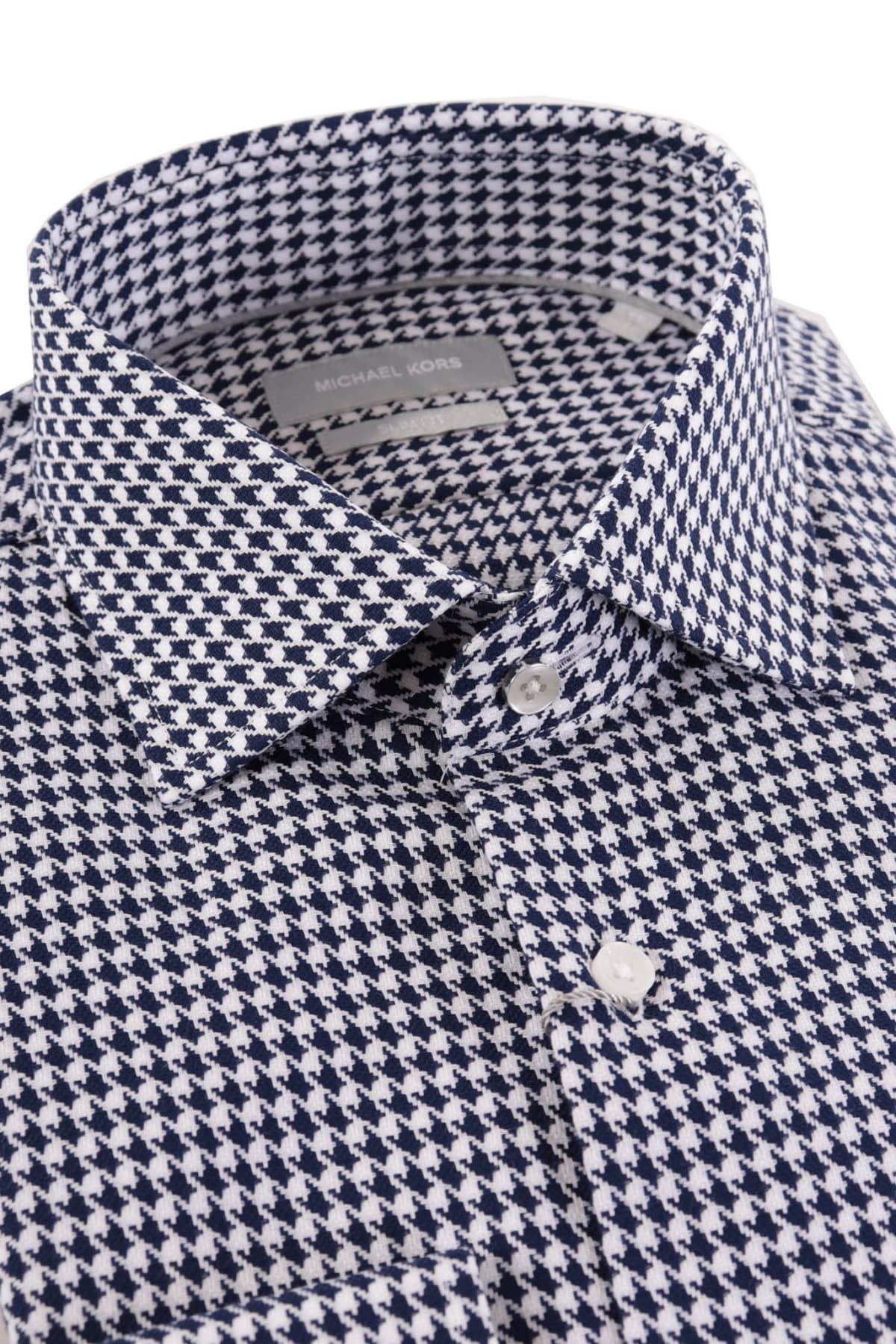 MICHAEL KORS ΠΟΥΚΑΜΙΣΟ HOUNDSTOOTH SLIM FIT STRETCH ΜΠΛΕ