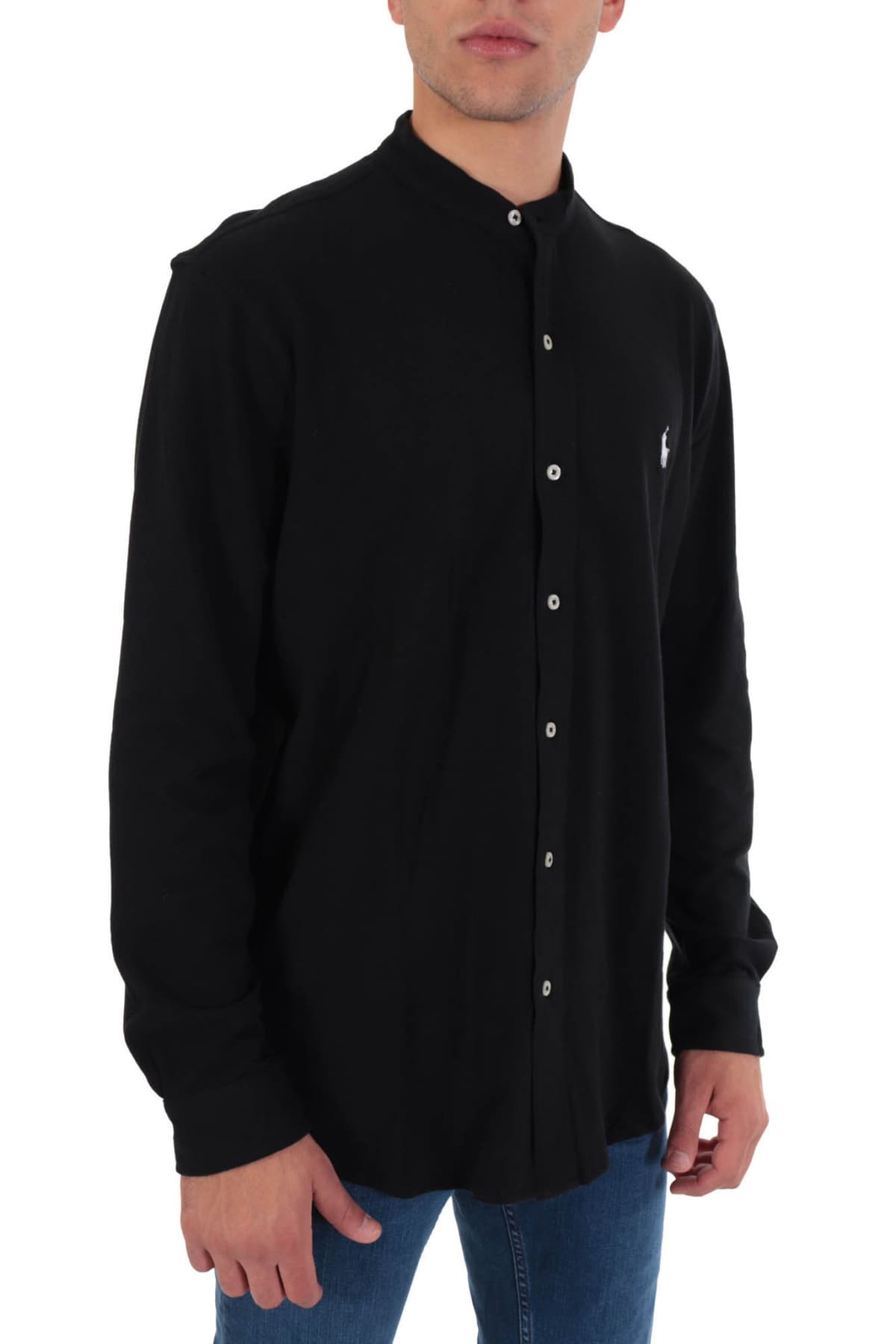 RALPH LAUREN ΠΟΥΚΑΜΙΣΟ MAO PIQUET FEATHER WEIGHT MESH ΜΑΥΡΟ