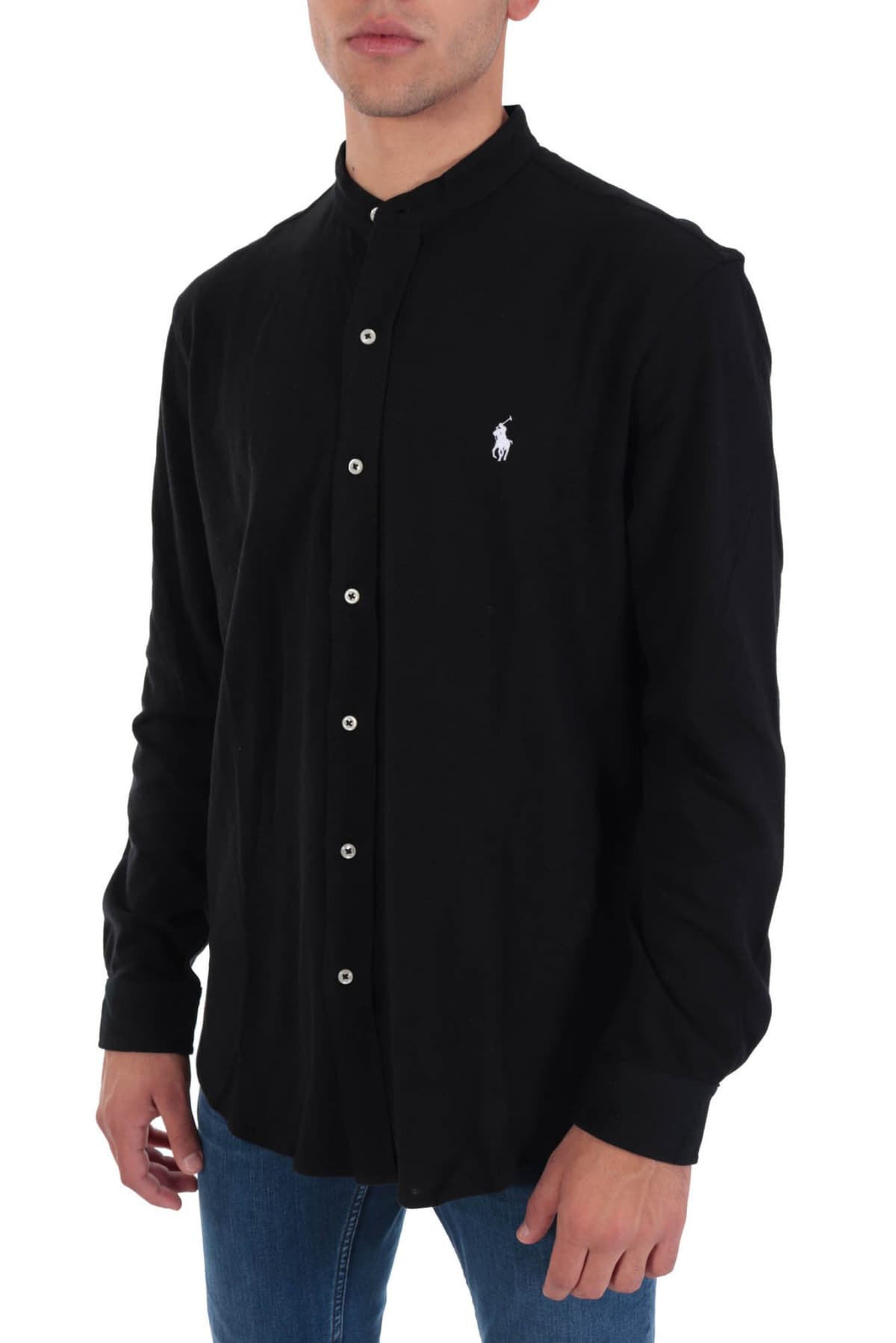 RALPH LAUREN ΠΟΥΚΑΜΙΣΟ MAO PIQUET FEATHER WEIGHT MESH ΜΑΥΡΟ