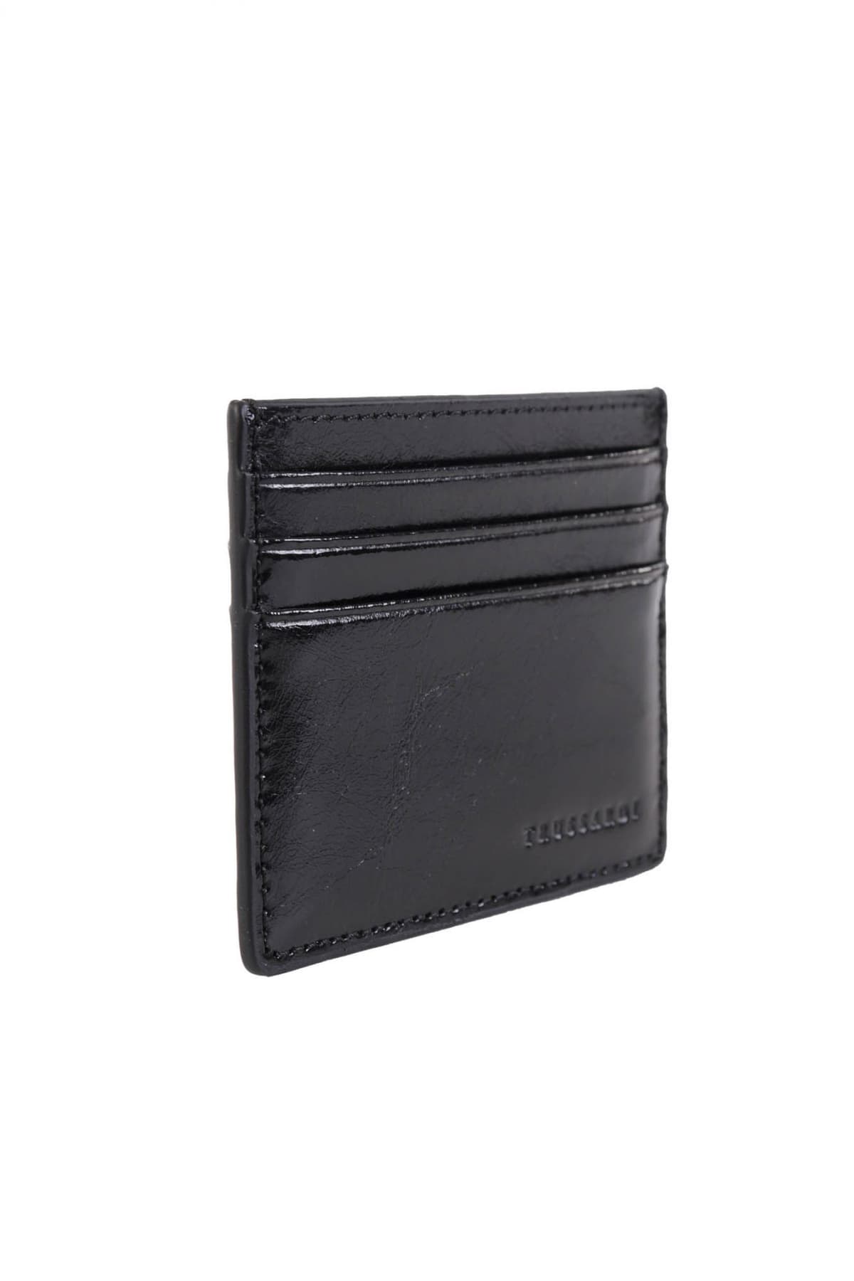 TRUSSARDI JEANS ΘΗΚΗ ΚΑΡΤΩΝ CRACKLE LEATHER ΜΑΥΡΟ