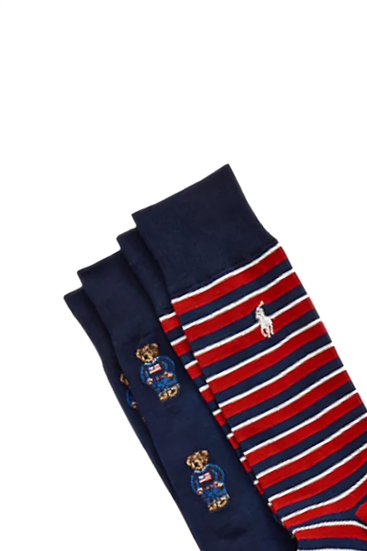RALPH LAUREN ΚΑΛΤΣΕΣ 2PAIRS LOGO BEAR ΜΠΛΕ-ΚΟΚΚΙΝΟ
