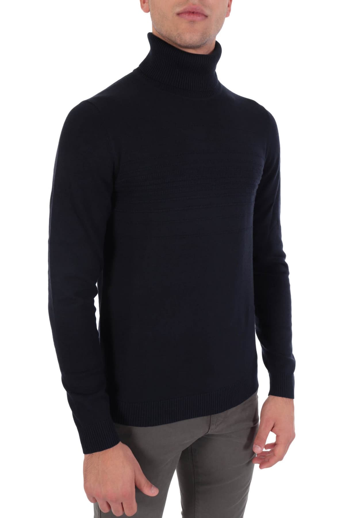 HUGO ΠΛΕΚΤΟ ROLLNECK SISO ΜΠΛΕ