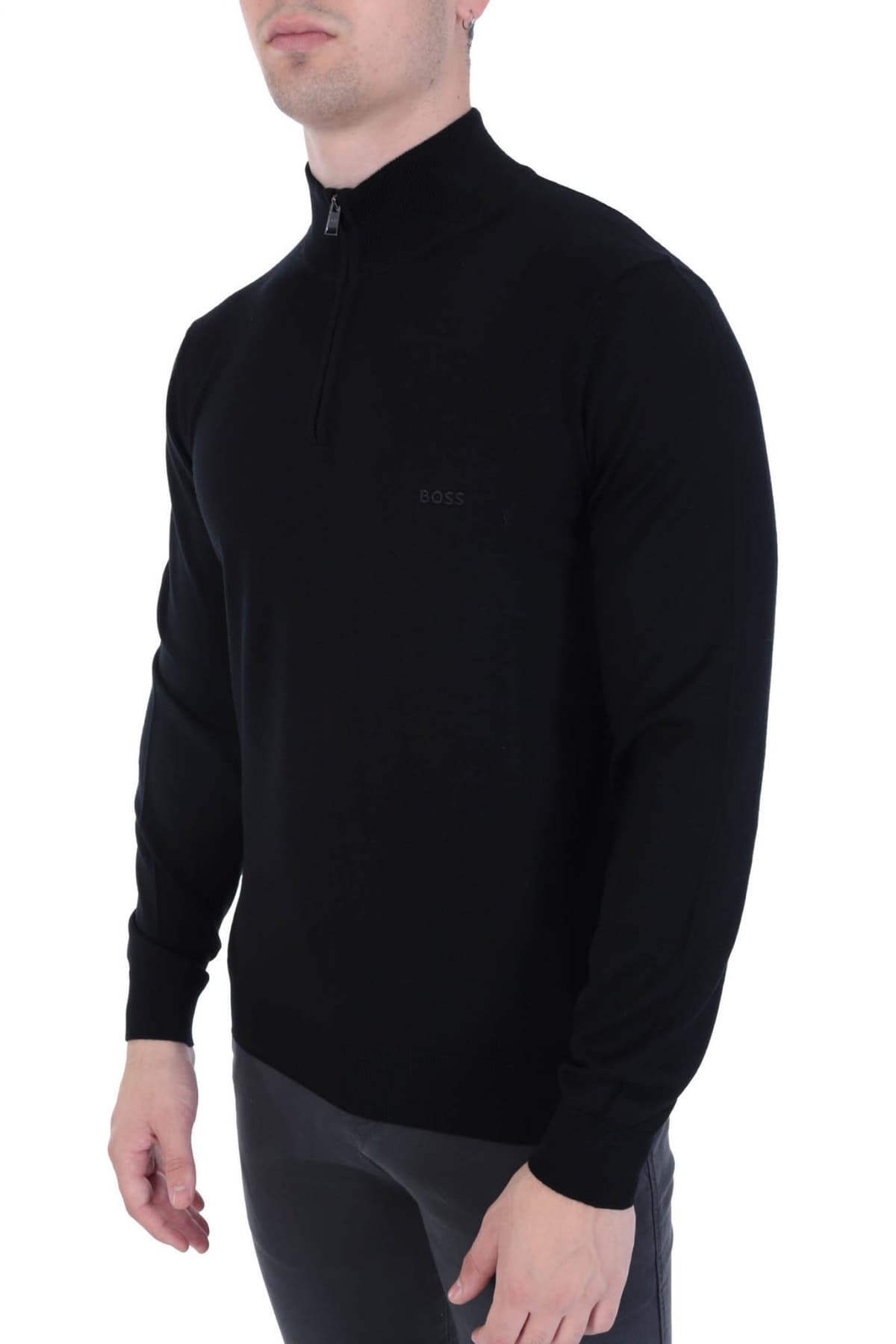 BOSS ΠΛΕΚΤΟ HALF ZIP BENJI-L ΜΑΥΡΟ