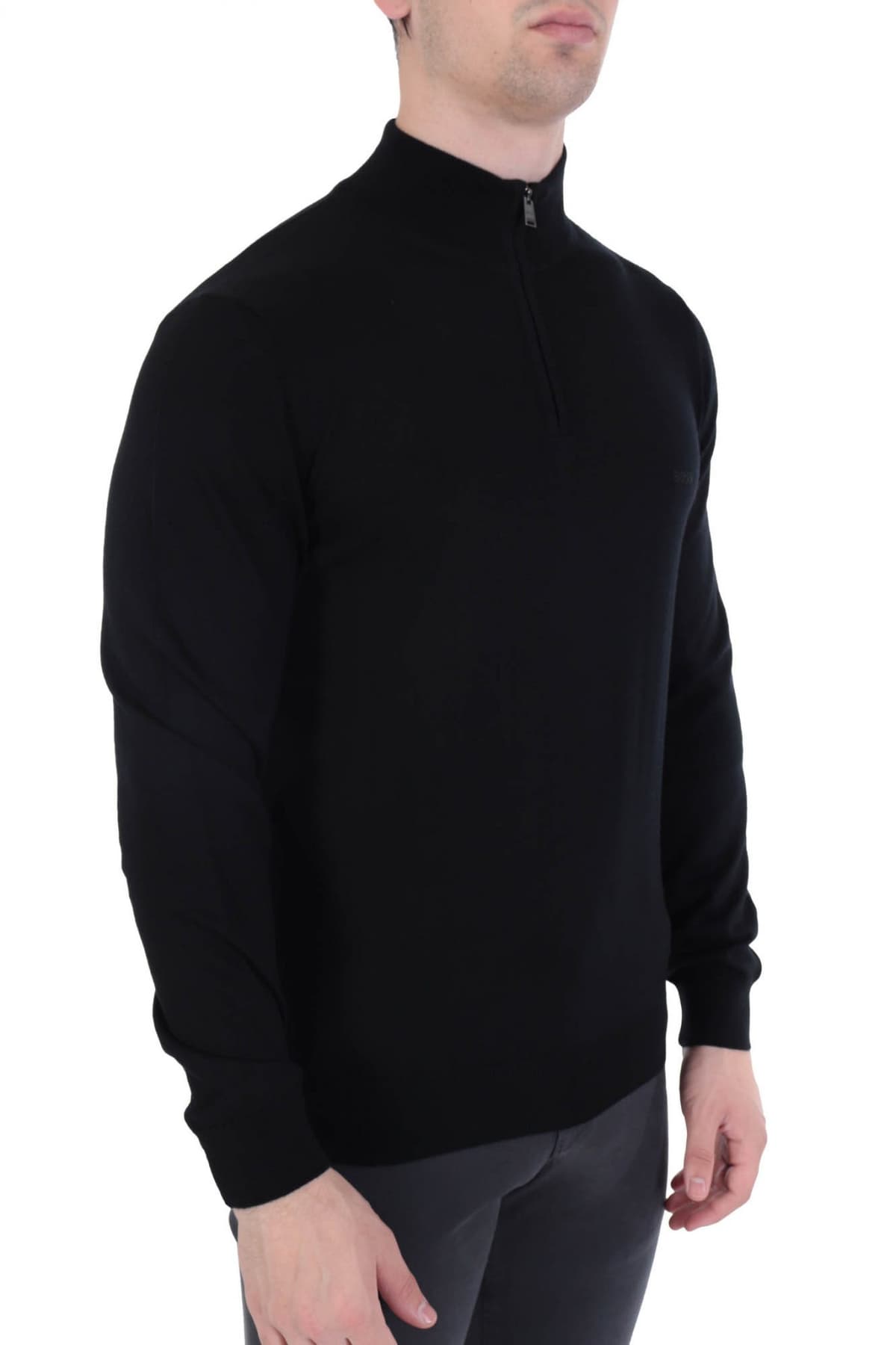 BOSS ΠΛΕΚΤΟ HALF ZIP BENJI-L ΜΑΥΡΟ