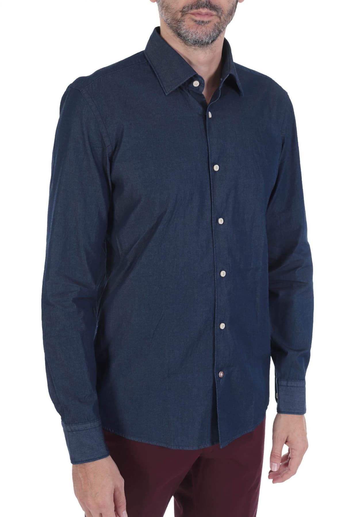 BOSS ΠΟΥΚΑΜΙΣΟ JEANS CASUAL FIT C-HAL-KENT-C1-223 ΜΠΛΕ