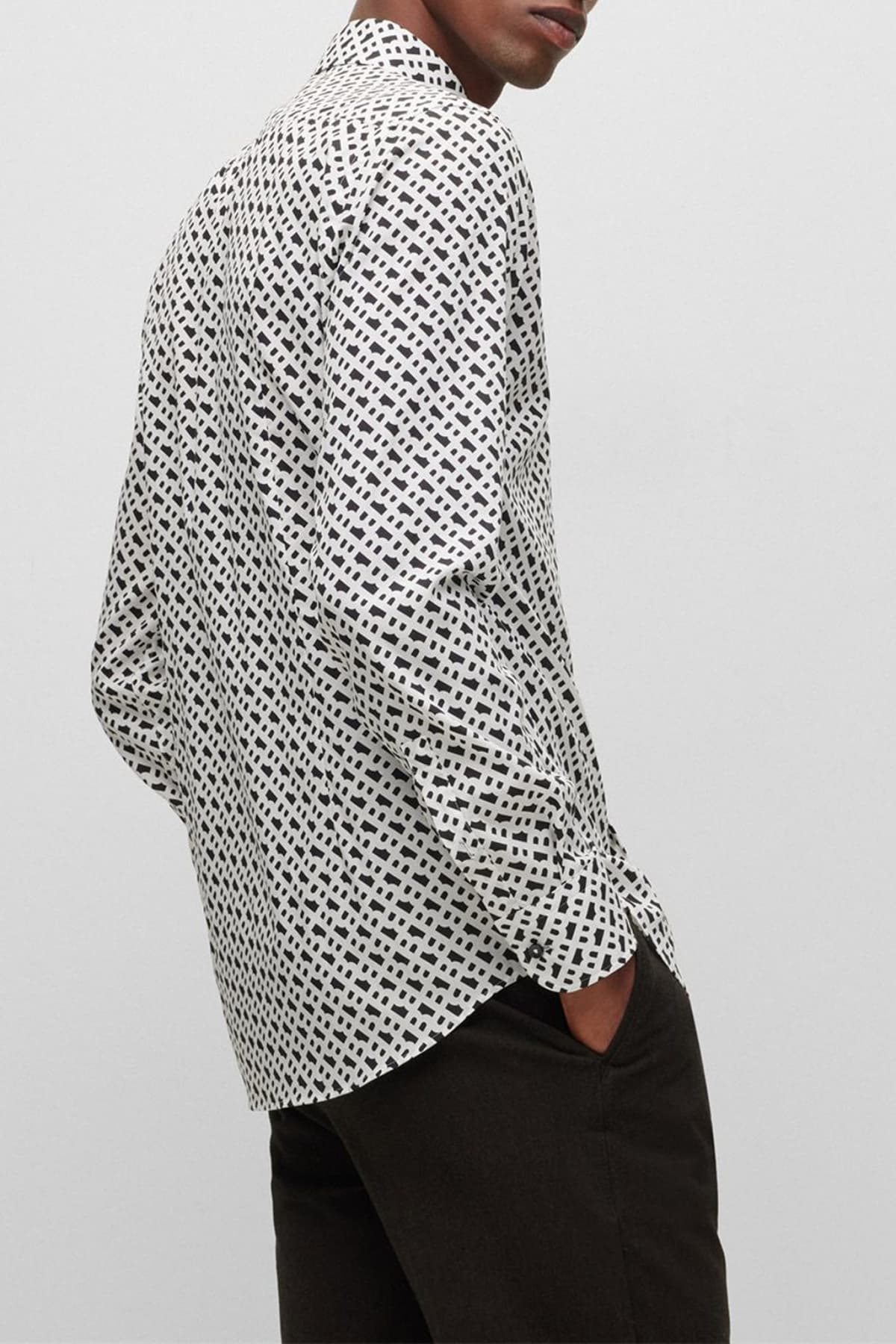 BOSS ΠΟΥΚΑΜΙΣΟ H-HANK-kent-C1-214 SLIM FIT ΛΕΥΚΟ ΜΑΥΡΟ