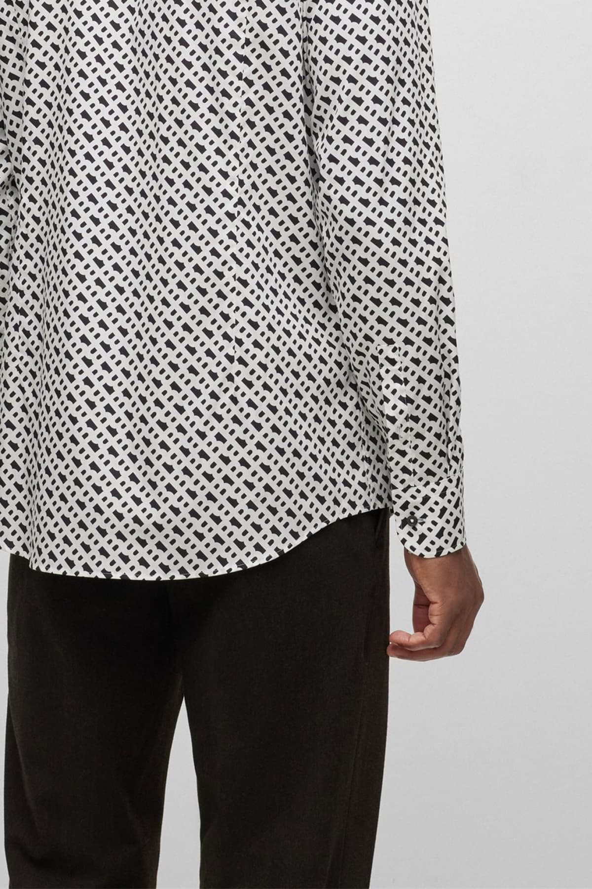 BOSS ΠΟΥΚΑΜΙΣΟ H-HANK-kent-C1-214 SLIM FIT ΛΕΥΚΟ ΜΑΥΡΟ