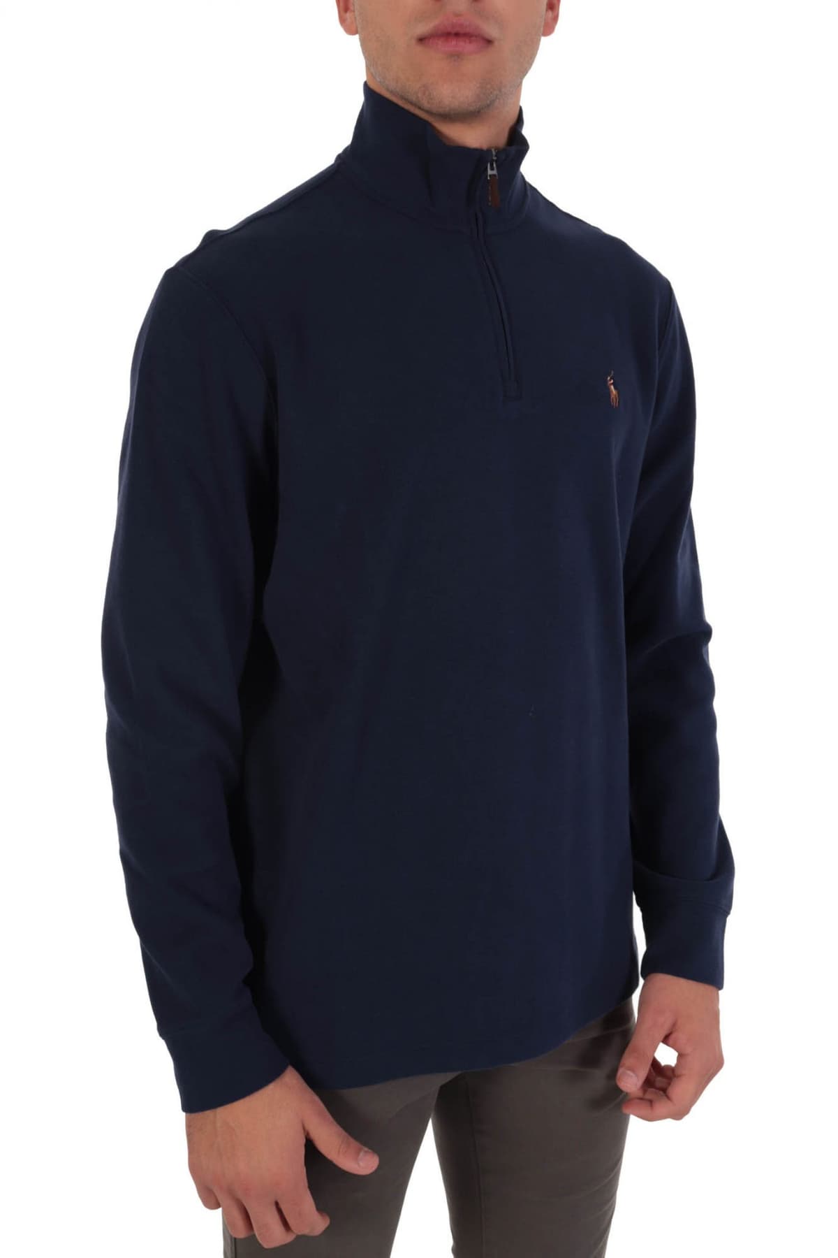 RALPH LAUREN ΠΛΕΚΤΟ LOGO ESTATE RIB HALF-ZIP ΜΠΛΕ