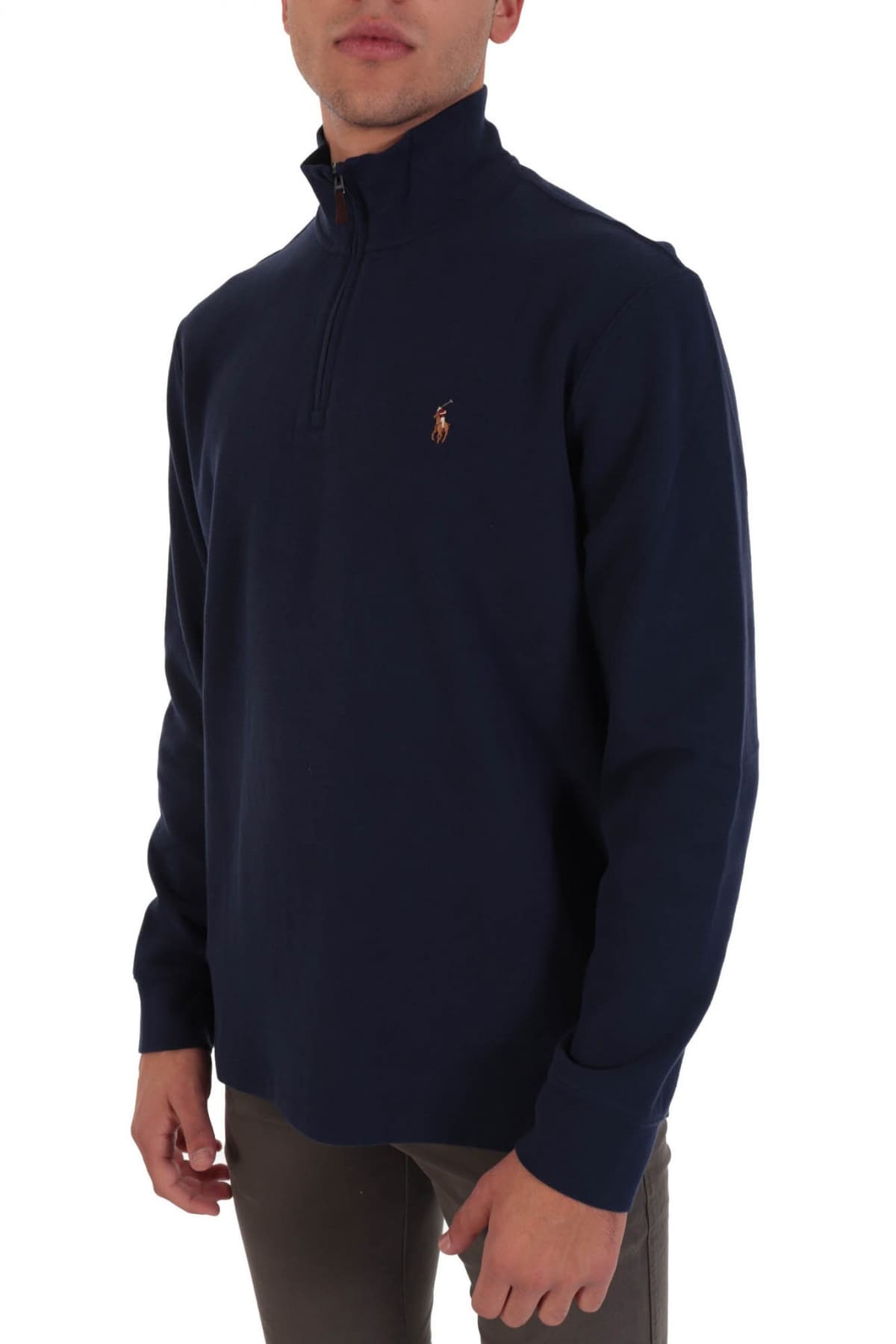RALPH LAUREN ΠΛΕΚΤΟ LOGO ESTATE RIB HALF-ZIP ΜΠΛΕ