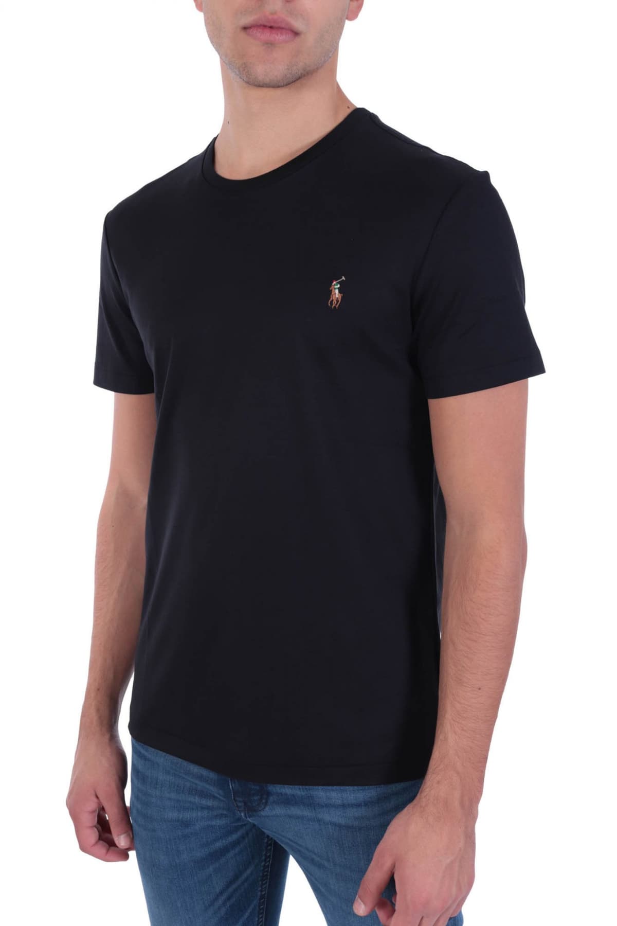 RALPH LAUREN T-SHIRT INTERLOCK LOGO CUSTOM SLIM FIT ΜΑΥΡΟ