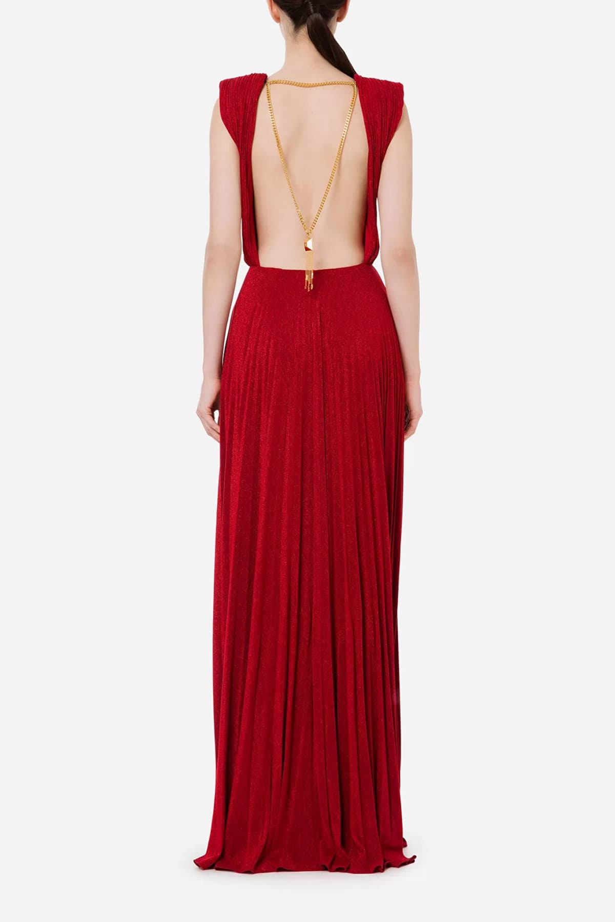 ELISABETTA FRANCHI RED CARPET ΦΟΡΕΜΑ ΛΟΥΡΕΞ ΑΝΟΙΧΤΗ ΠΛΑΤΗ ΑΛΥΣΙΔΑ ΚΟΚΚΙΝΟ