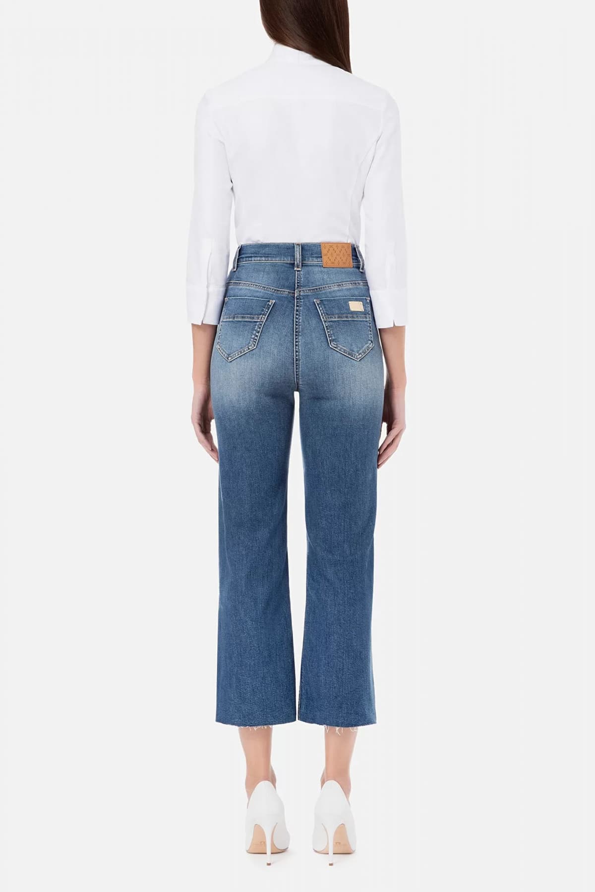 ELISABETTA FRANCHI ΠΑΝΤΕΛΟΝΑ JEANS CROP ΨΗΛΟΜΕΣΗ LOGO ΤΣΕΠΗ ΜΠΛΕ