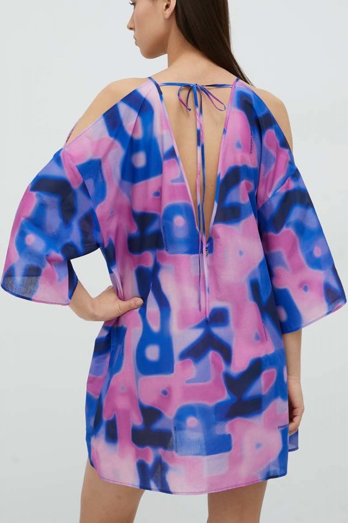 KARL LAGERFELD ΚΑΦΤΑΝΙ ΠΟΛΥΧΡΩΜΟ PRINT V-NECK ΜΠΛΕ/ΦΟΥΞΙΑ