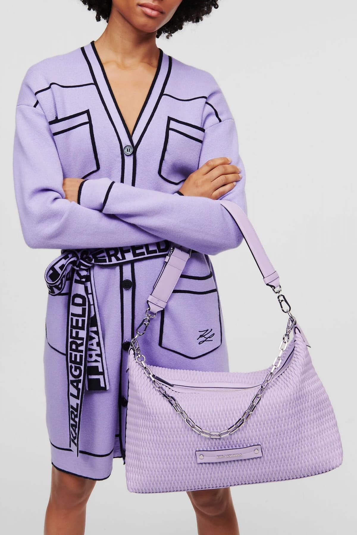 KARL LAGERFELD ΤΣΑΝΤΑ ΩΜΟΥ KUSHION XL QUILTED ΑΛΥΣΙΔΑ ΦΕΡΜΟΥΑΡ ΛΙΛΑ