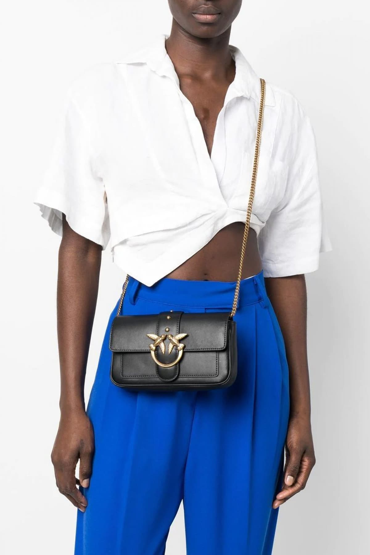 PINKO ΤΣΑΝΤΑΚΙ LOVE ONE POCKET C VITELLO SETA ΑΛΥΣΙΔΑ ΜΑΥΡΟ /ΧΡΥΣΟ