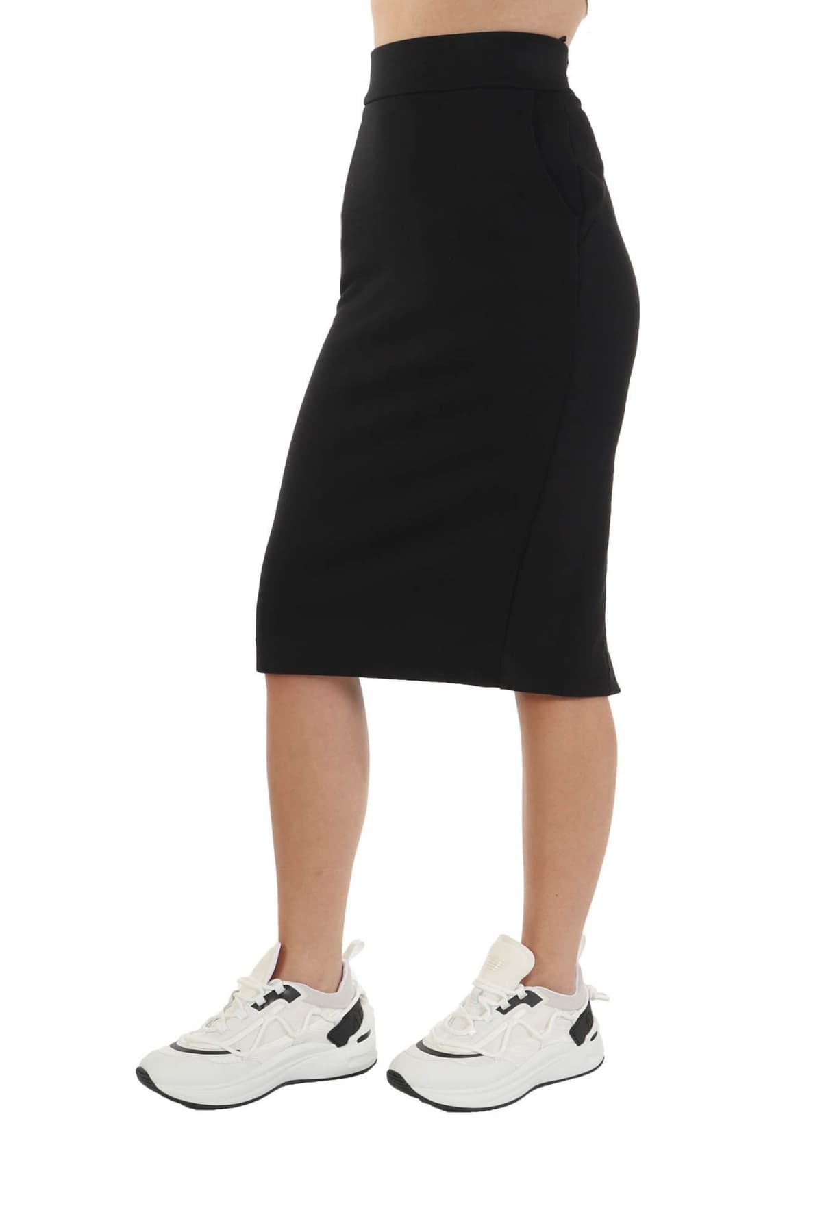 EMPORIO ARMANI ΦΟΥΣΤΑ MIDI ΑΝΟΙΓΜΑ ΜΠΡΟΣΤΑ LOGO ΜΑΥΡΟ