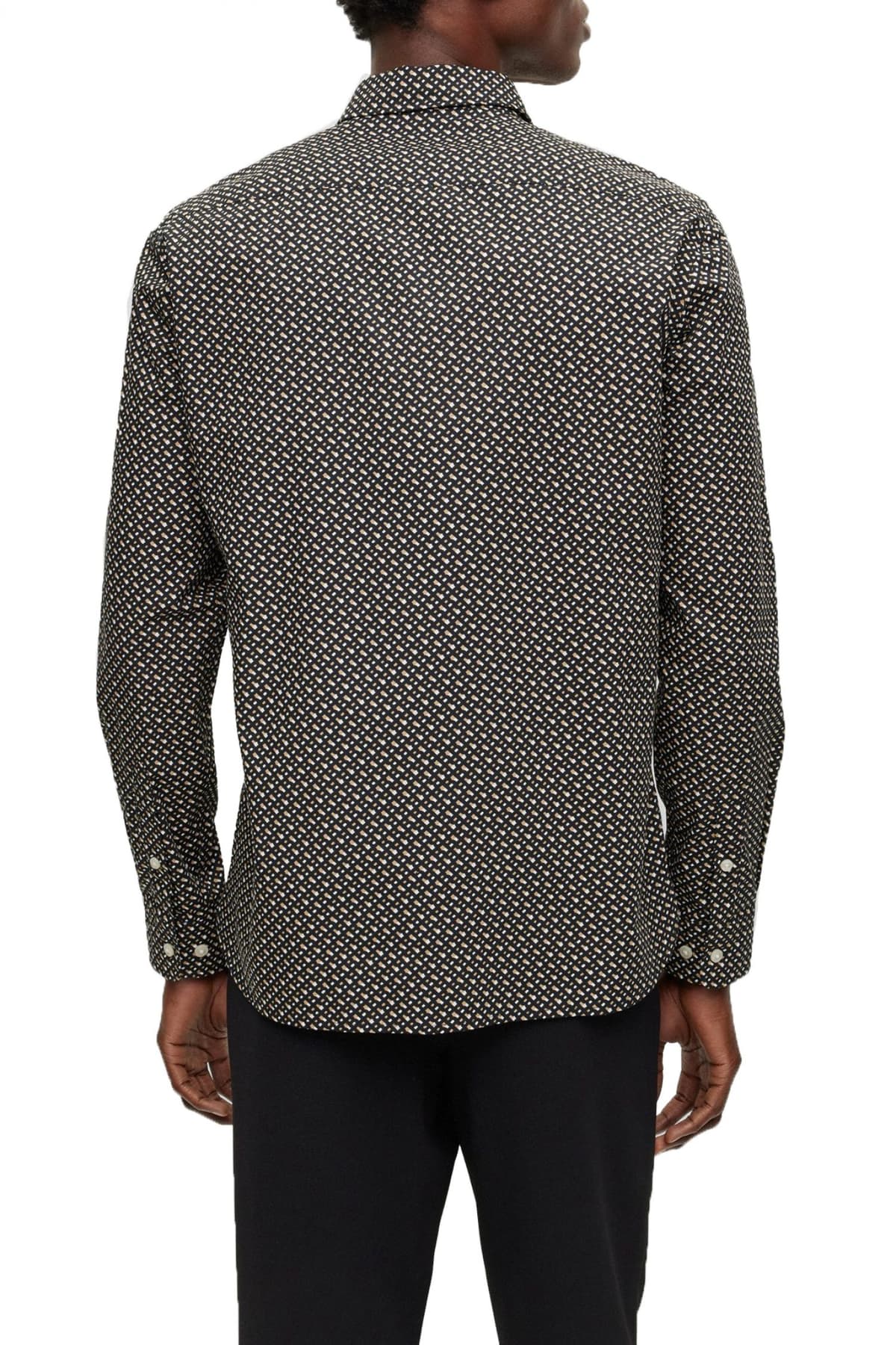 BOSS ΠΟΥΚΑΜΙΣΟ ALLOVER LOGO SLIM FIT ROGER_F ΜΑΥΡΟ-ΜΠΕΖ-ΛΕΥΚΟ