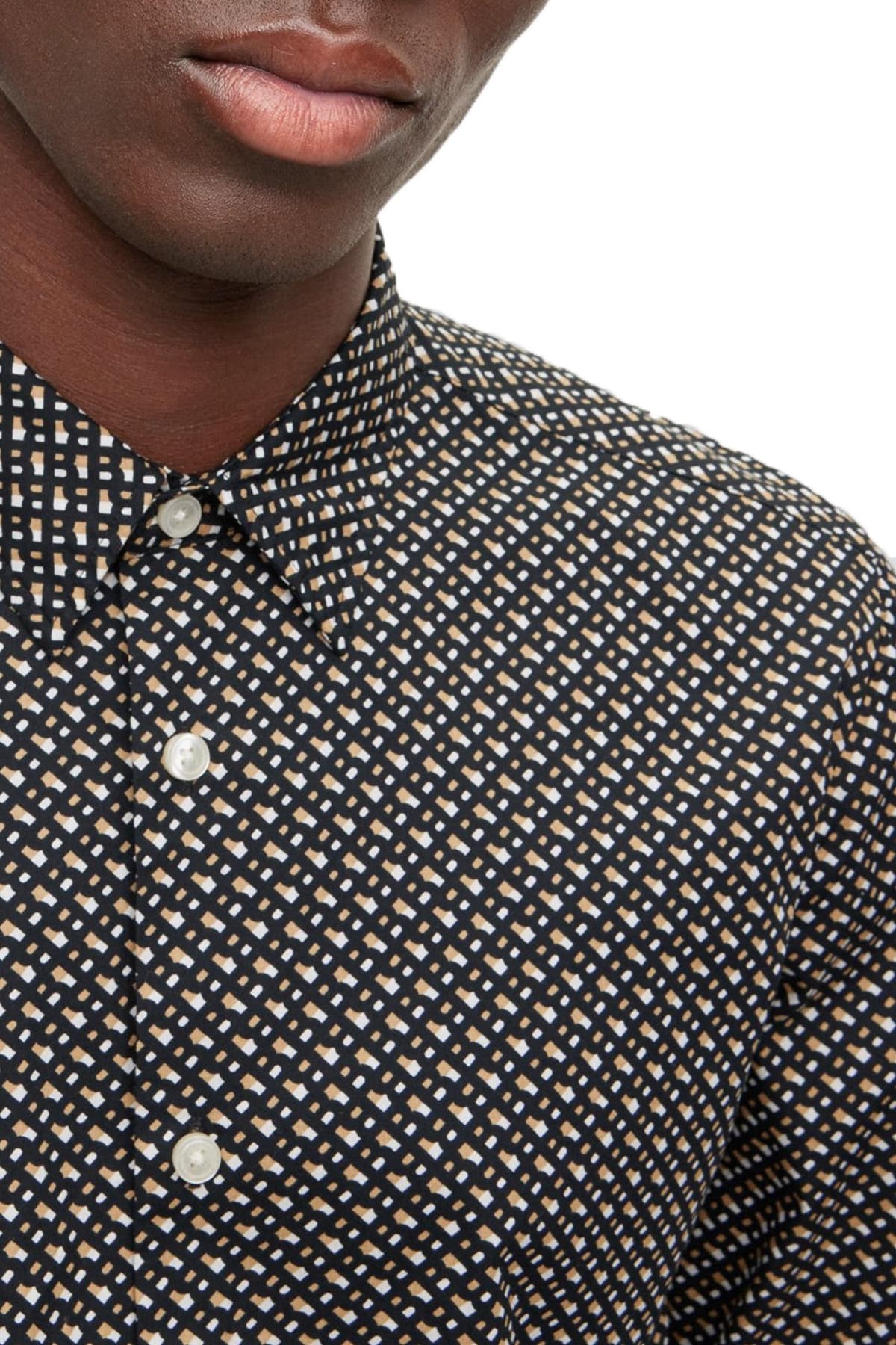 BOSS ΠΟΥΚΑΜΙΣΟ ALLOVER LOGO SLIM FIT ROGER_F ΜΑΥΡΟ-ΜΠΕΖ-ΛΕΥΚΟ