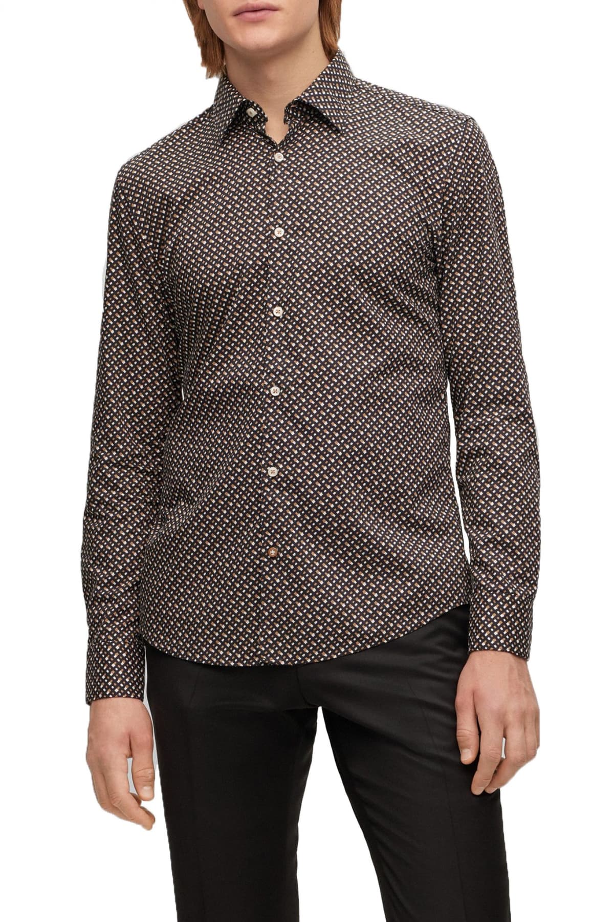 BOSS ΠΟΥΚΑΜΙΣΟ ALLOVER LOGO CASUAL FIT C-HAL-KENT-C1-223 ΜΠΕΖ-ΜΑΥΡΟ-ΛΕΥΚΟ