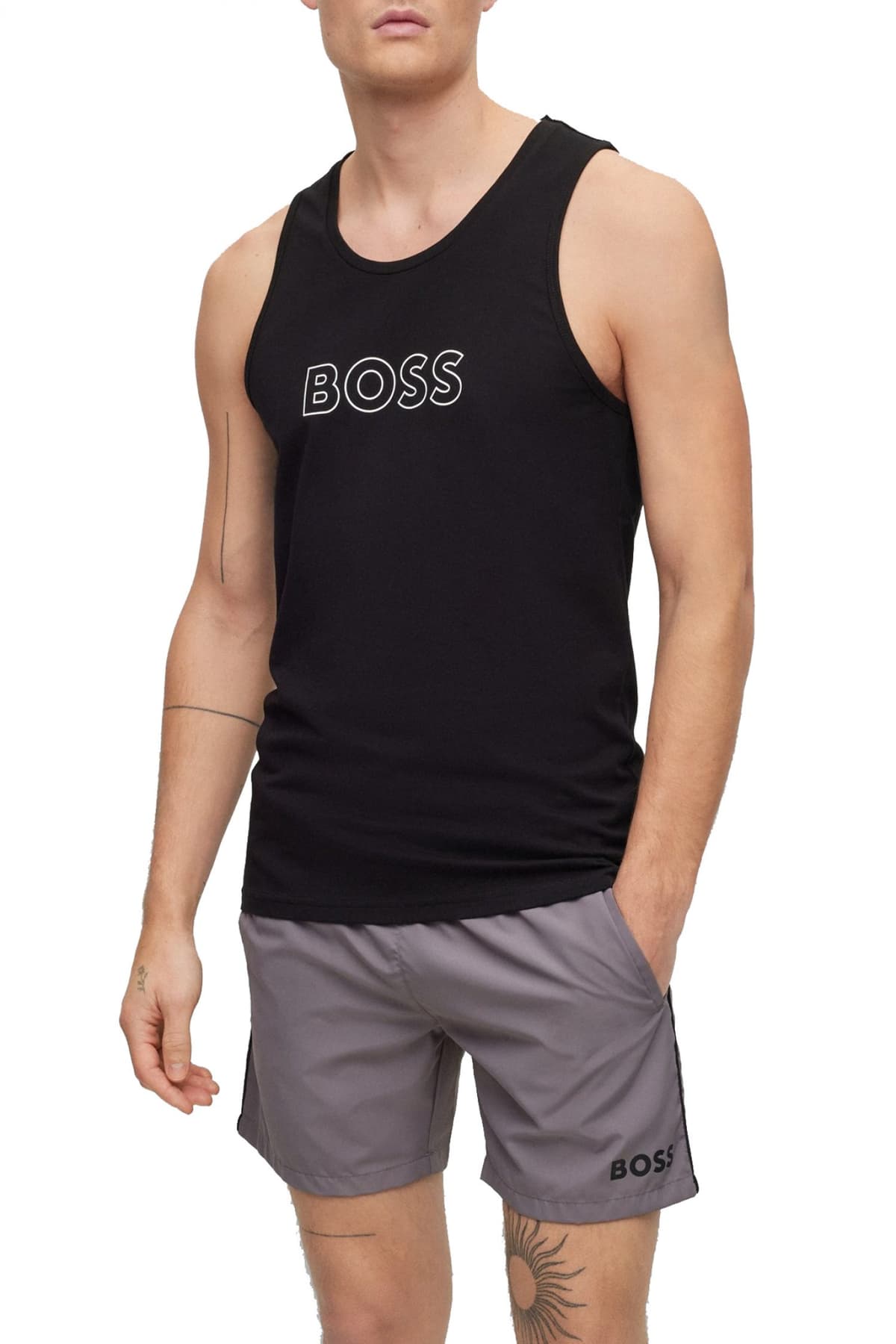 BOSS BODYWEAR T-SHIRT REGULAR FIT TANK ΤOP ΜΑΥΡΟ