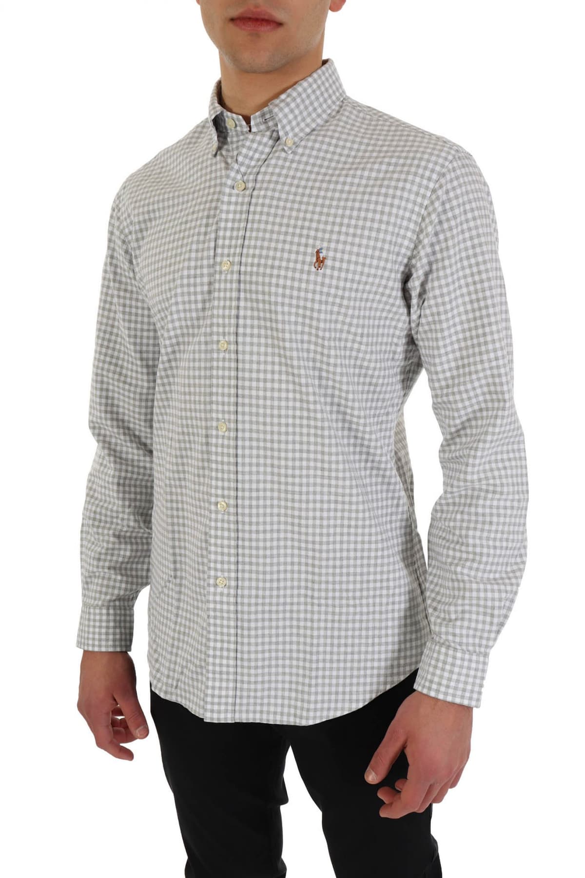 RALPH LAUREN ΠΟΥΚΑΜΙΣΟ KAΡΩ BUTTON DOWN OXFORD CUSTOM FIT ΓΚΡΙ