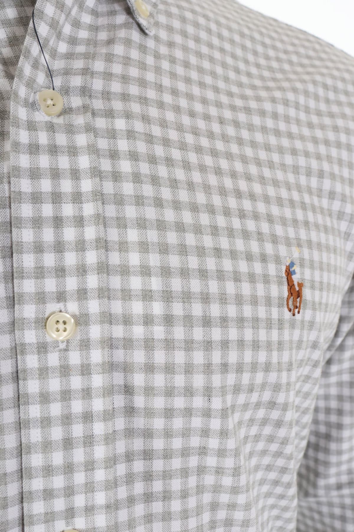 RALPH LAUREN ΠΟΥΚΑΜΙΣΟ KAΡΩ BUTTON DOWN OXFORD CUSTOM FIT ΓΚΡΙ