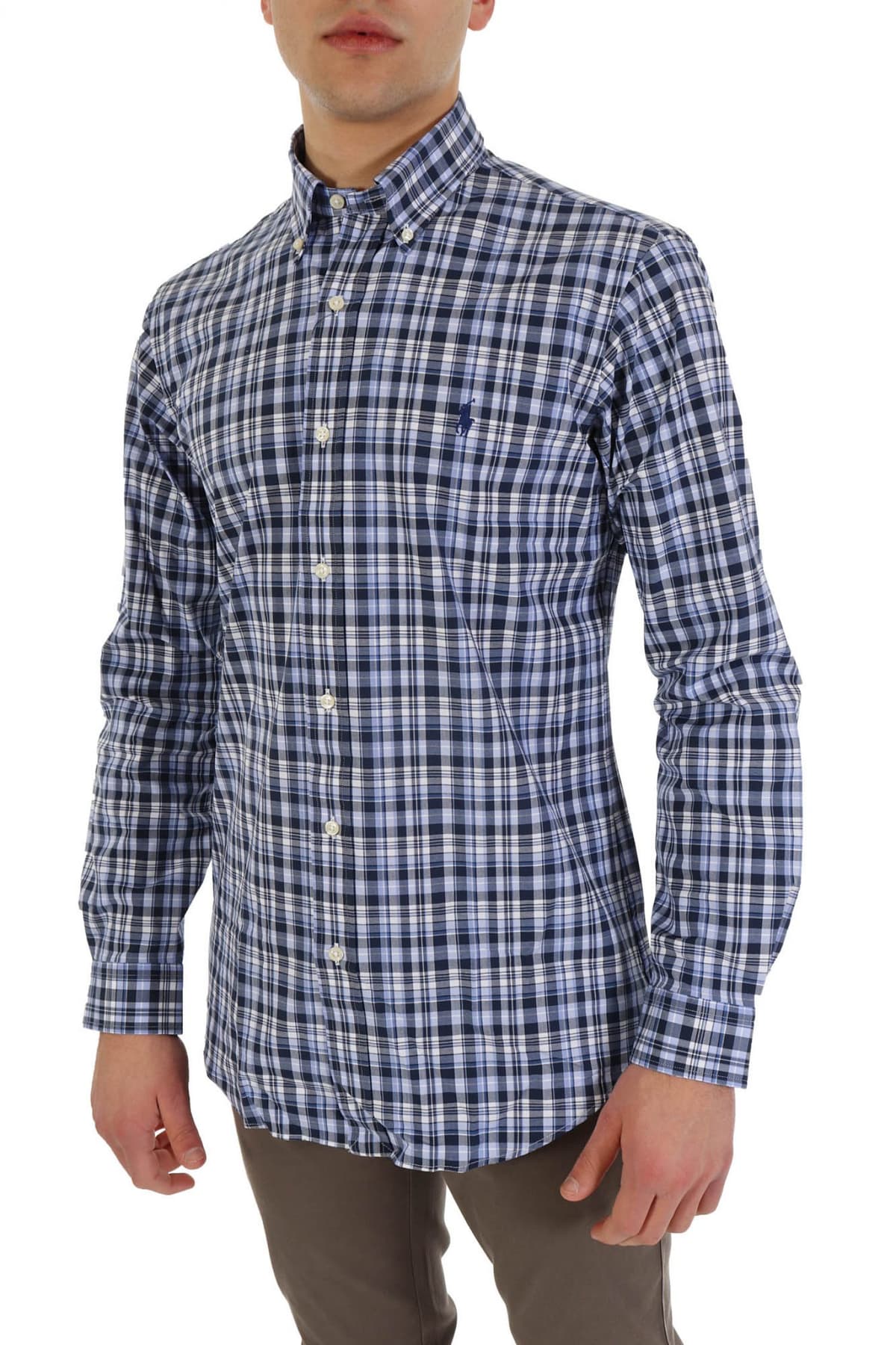 RALPH LAUREN ΠΟΥΚΑΜΙΣΟ ΚΑΡΩ BUTTON DOWN CUSTOM FIT STRETCH ΜΠΛΕ-ΣΙΕΛ