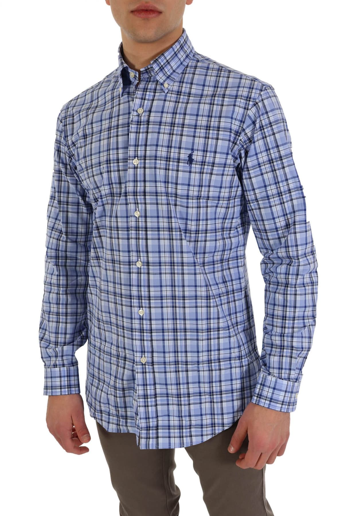 RALPH LAUREN ΠΟΥΚΑΜΙΣΟ ΚΑΡΩ BUTTON DOWN CUSTOM FIT STRETCH ΣΙΕΛ