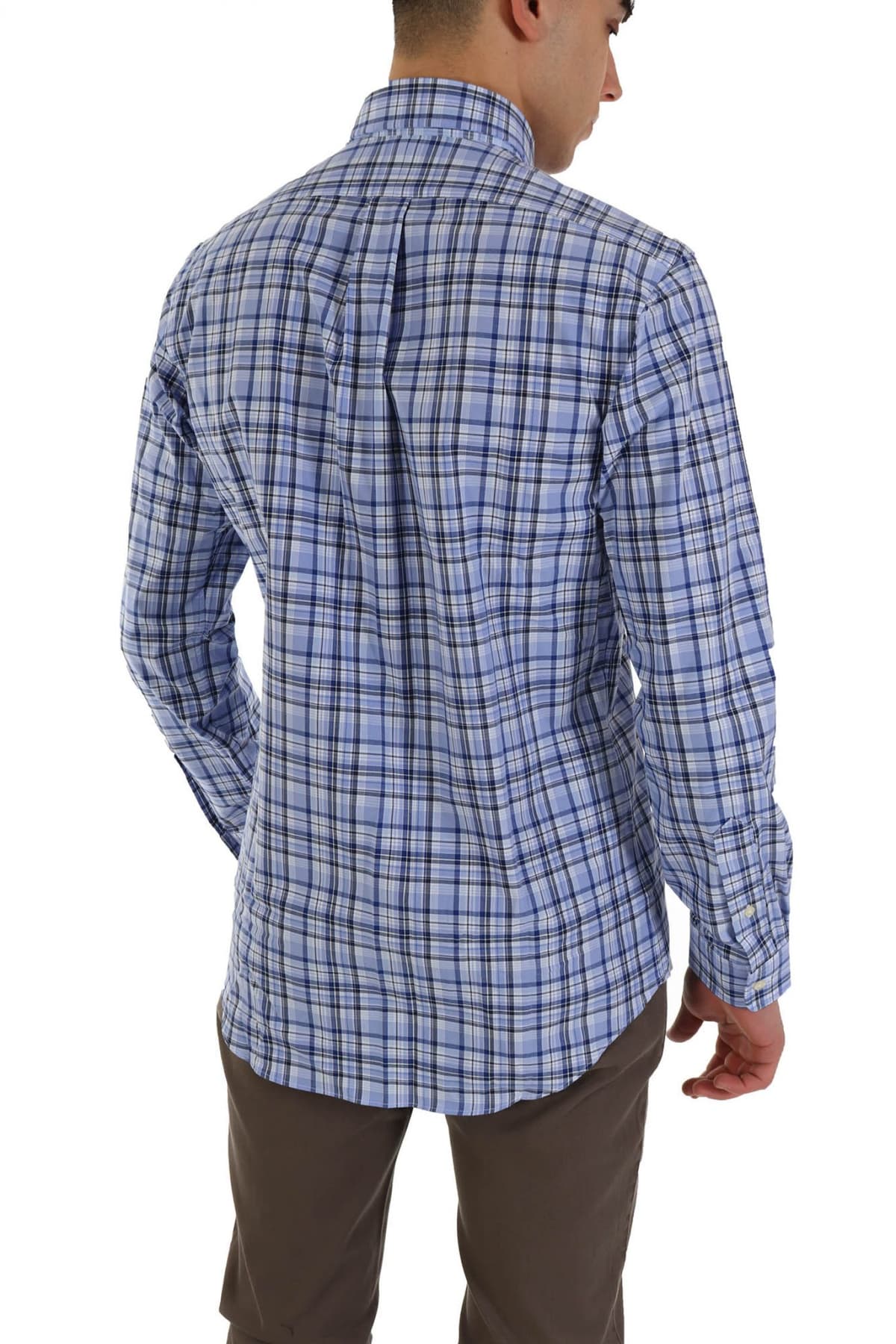 RALPH LAUREN ΠΟΥΚΑΜΙΣΟ ΚΑΡΩ BUTTON DOWN CUSTOM FIT STRETCH ΣΙΕΛ