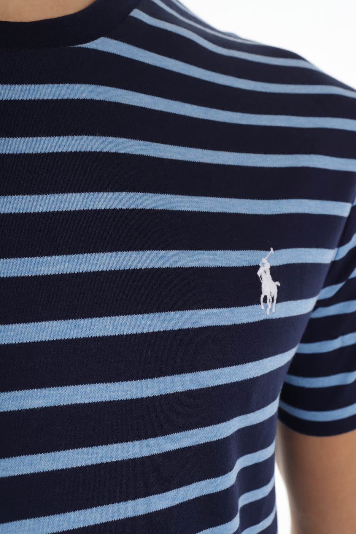 RALPH LAUREN T- SHIRT ΡΙΓΕ CUSTOM SLIM FIT LOGO ΜΠΛΕ