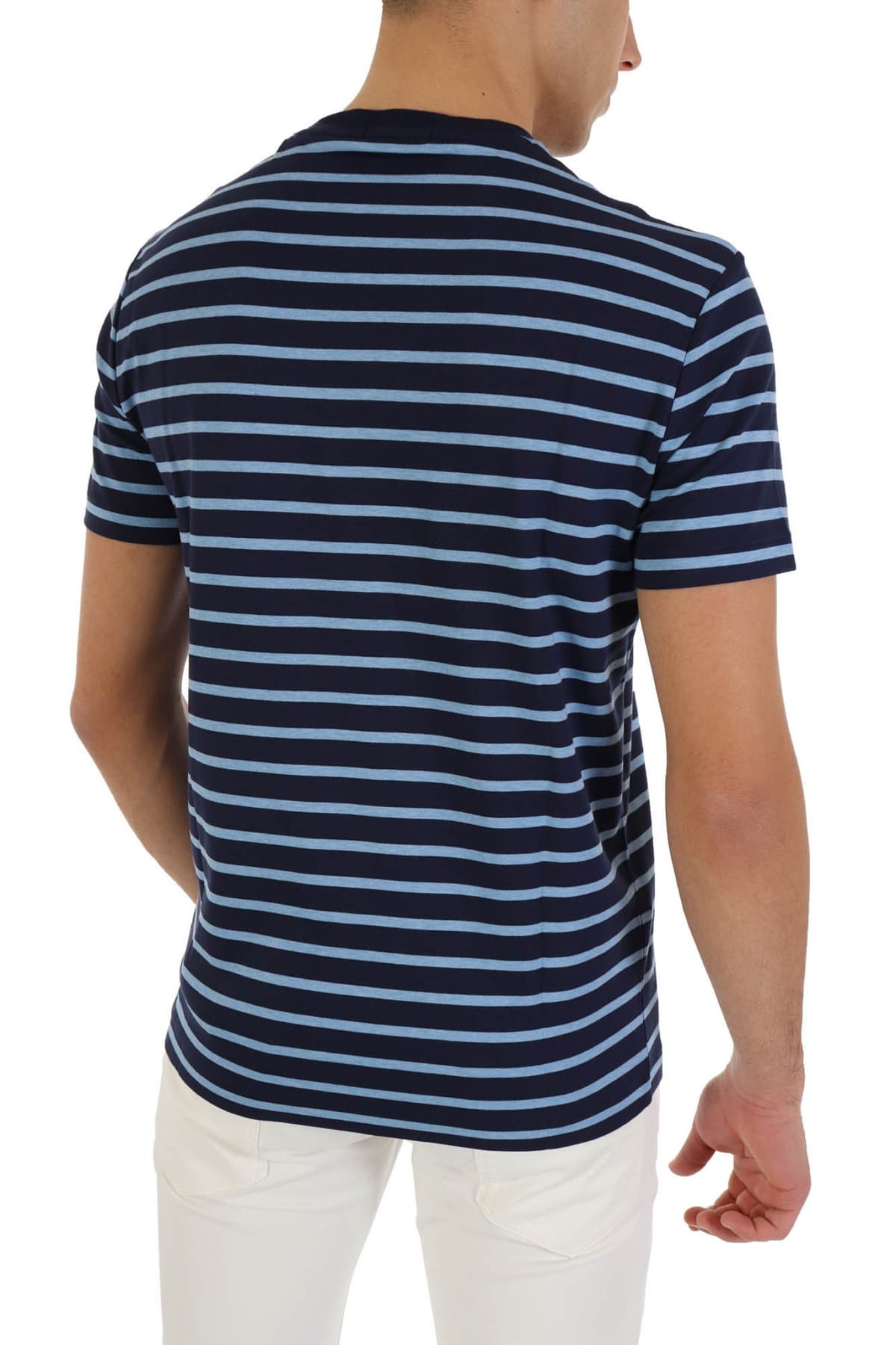 RALPH LAUREN T- SHIRT ΡΙΓΕ CUSTOM SLIM FIT LOGO ΜΠΛΕ