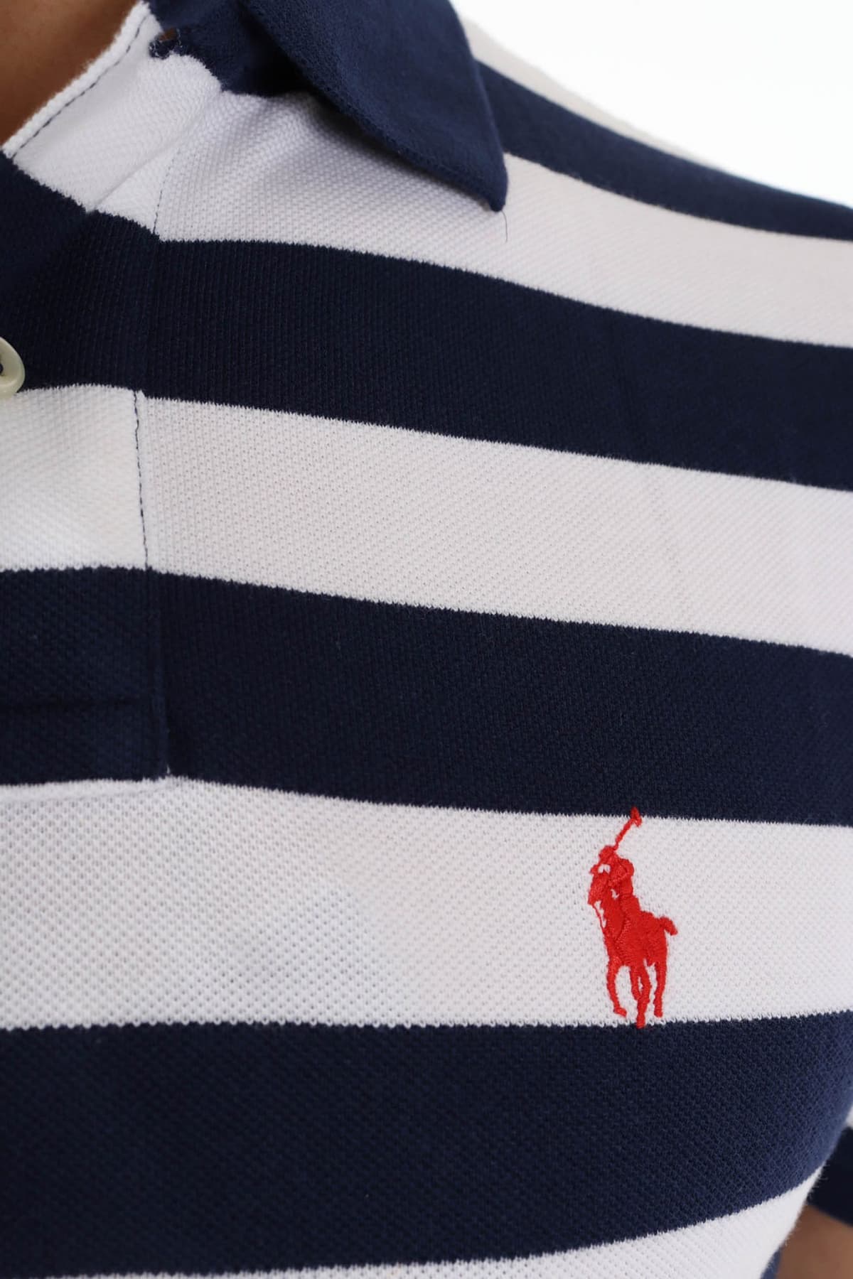 RALPH LAUREN POLO ΡΙΓΕ CUSTOM SLIM FIT LOGO ΜΠΛΕ-ΛΕΥΚΟ