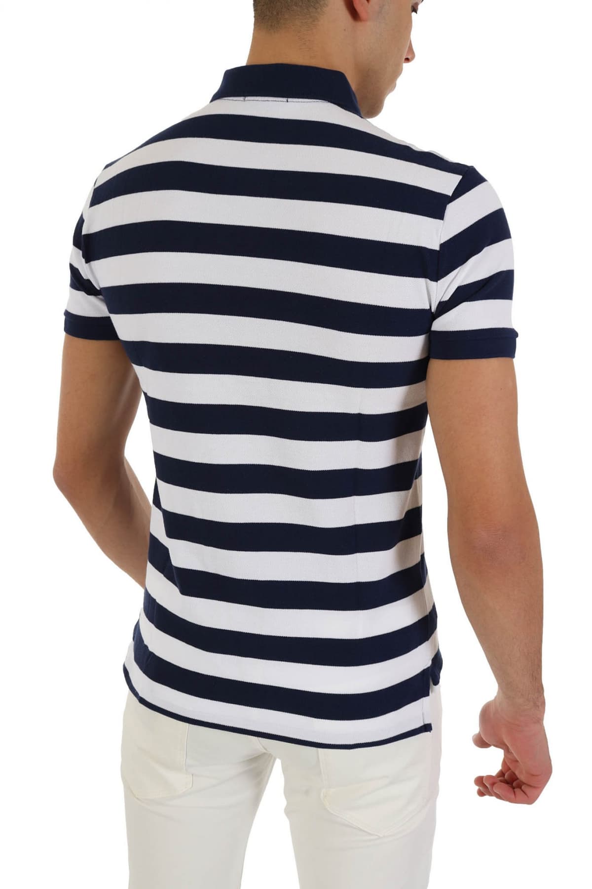 RALPH LAUREN POLO ΡΙΓΕ CUSTOM SLIM FIT LOGO ΜΠΛΕ-ΛΕΥΚΟ