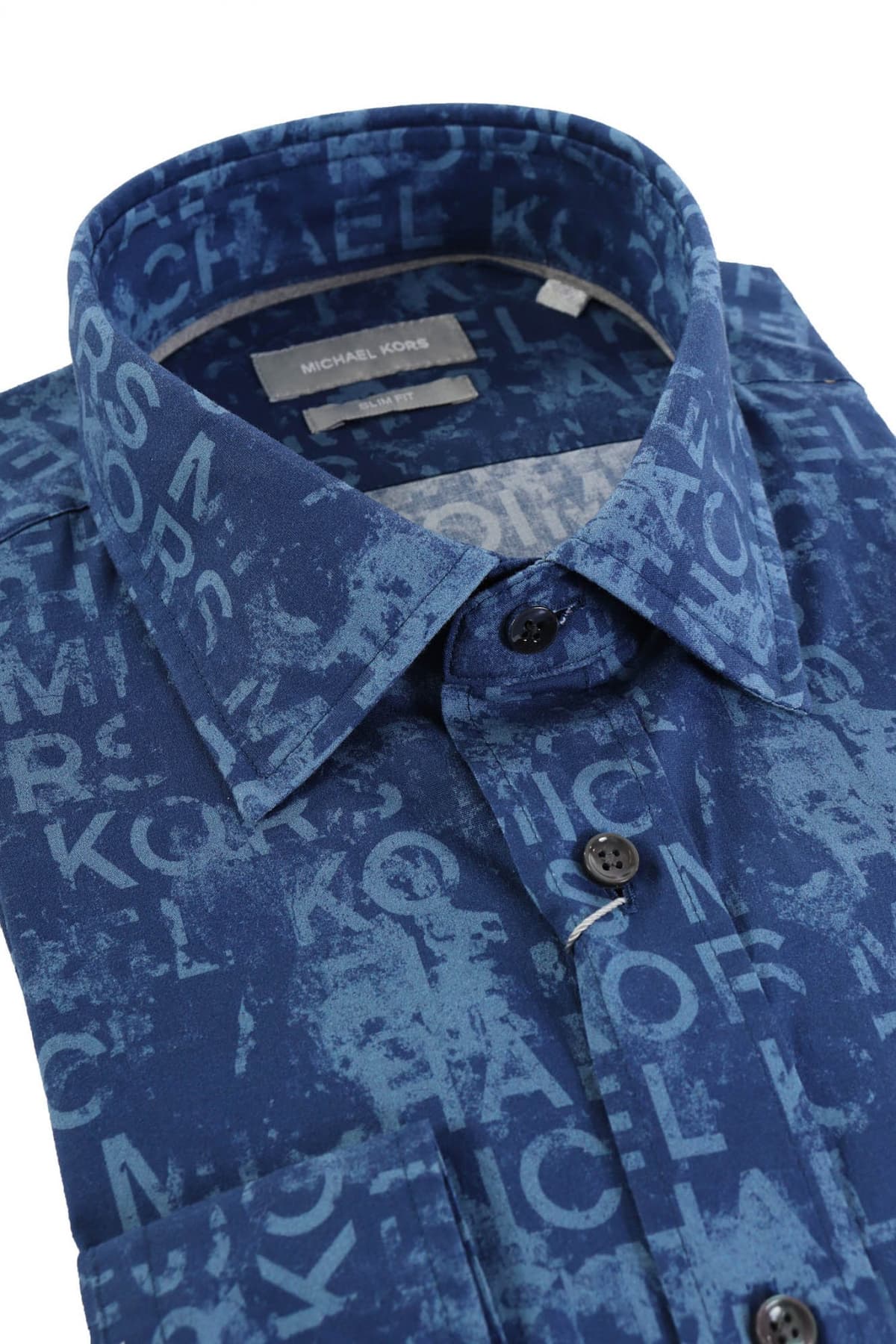 MICHAEL KORS ΠΟΥΚΑΜΙΣΟ SLIM FIT MK PRINT FADED ΜΠΛΕ