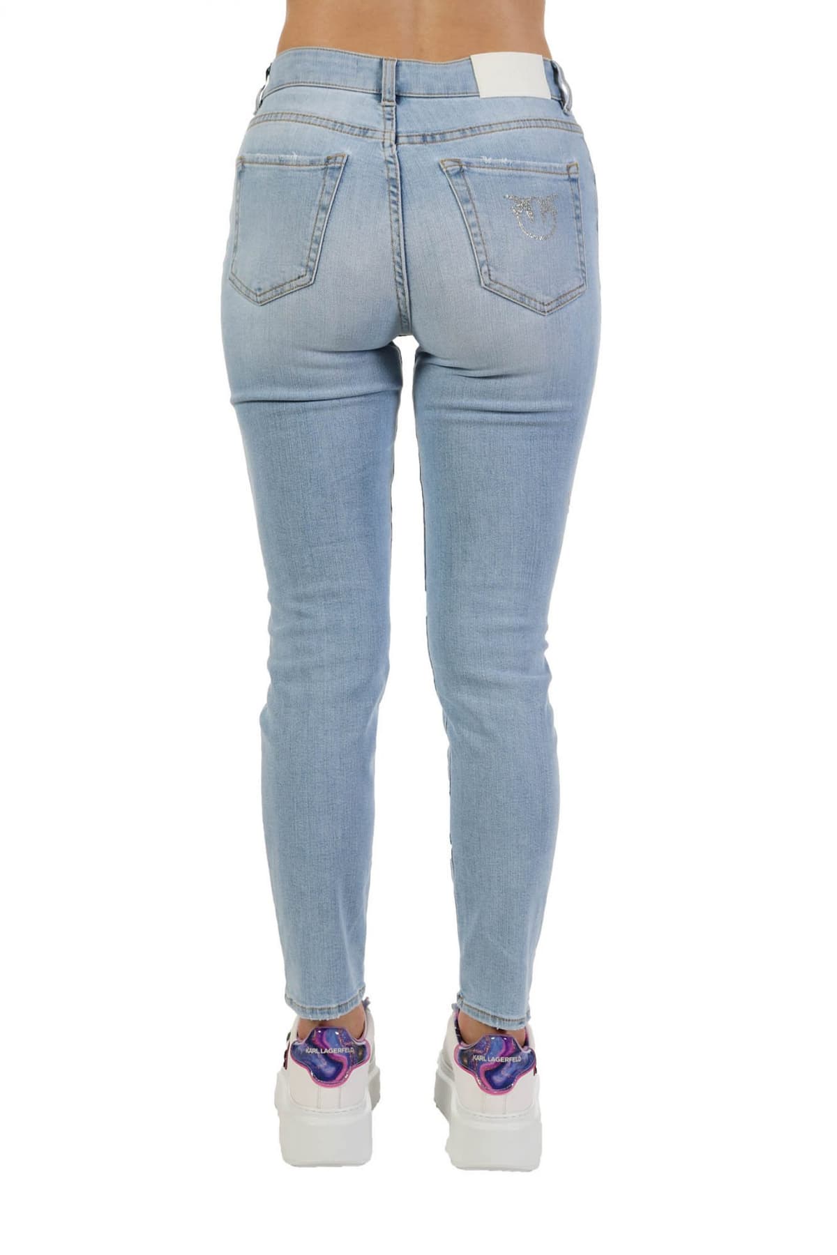 PINKO ΠΑΝΤΕΛΟΝI JEANS SUSAN NO BELT SKINNY ΣΤΡΑΣ BIRDS ΤΣΕΠΗ ΓΑΛΑΖΙΟ