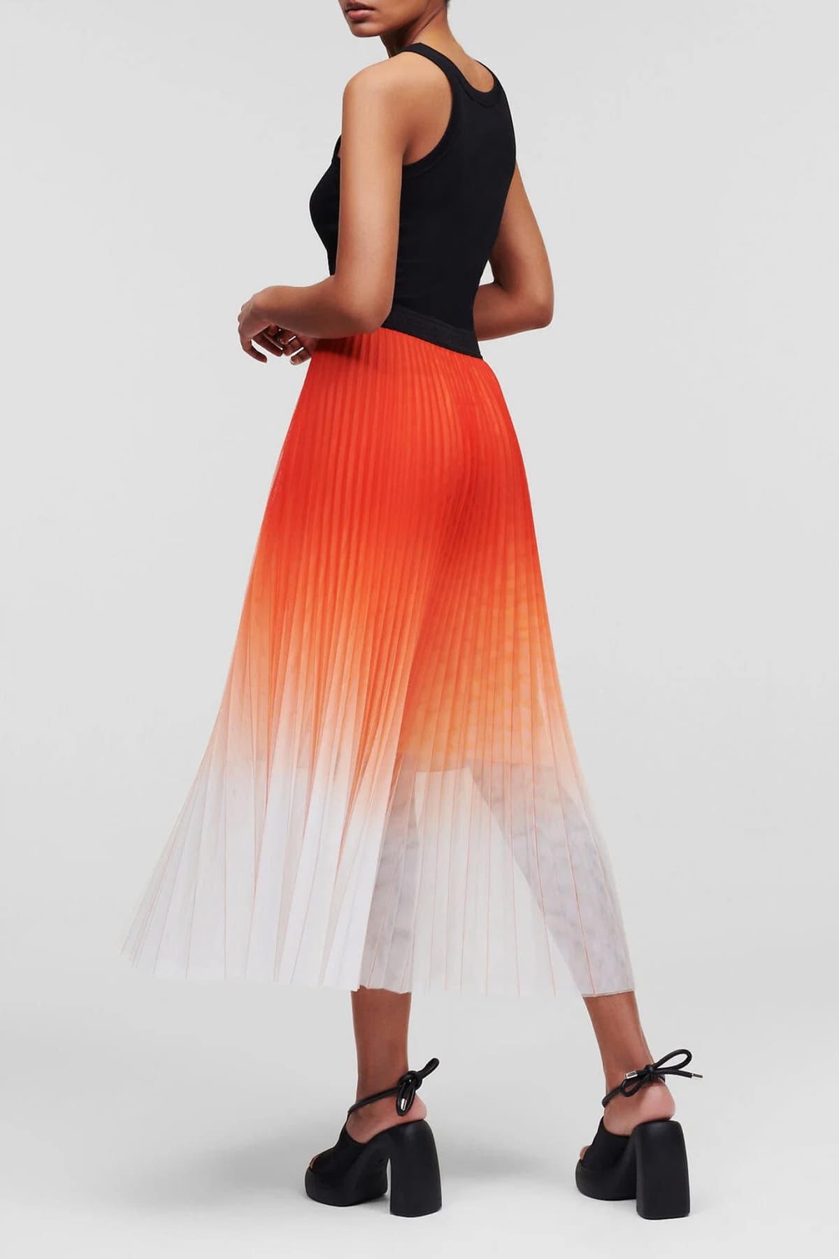 KARL LAGERFELD ΦΟΥΣΤΑ MIDI ΠΛΙΣΕ PLEDET MESH OMBRE ΠΟΡΤΟΚΑΛΙ