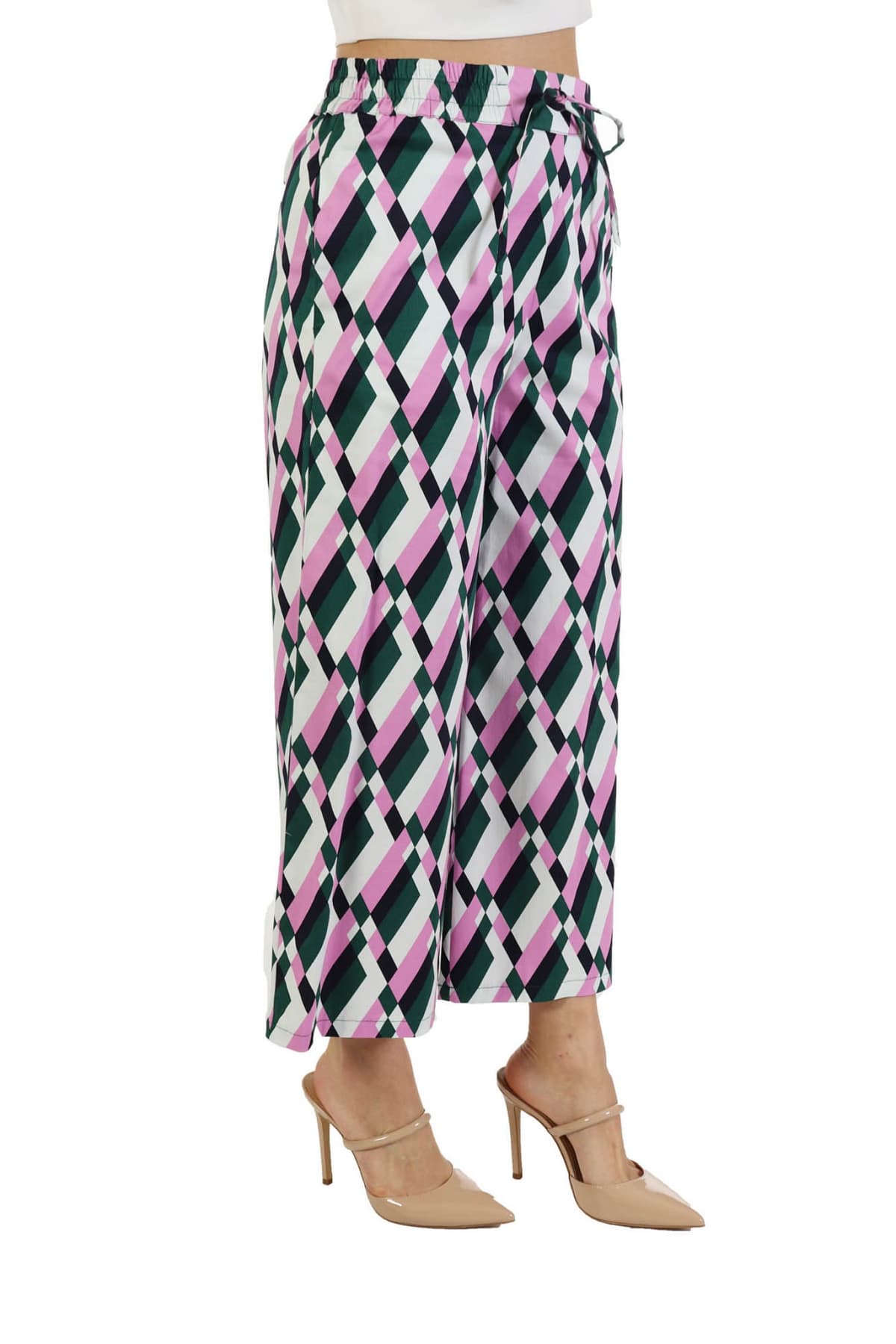 MARELLA EMME ΠΑΝΤΕΛΟΝΑ CROPPED PORDOI ΣΧΕΔΙΑ ΠΟΛΥΧΡΩΜΗ ΡΟΖ