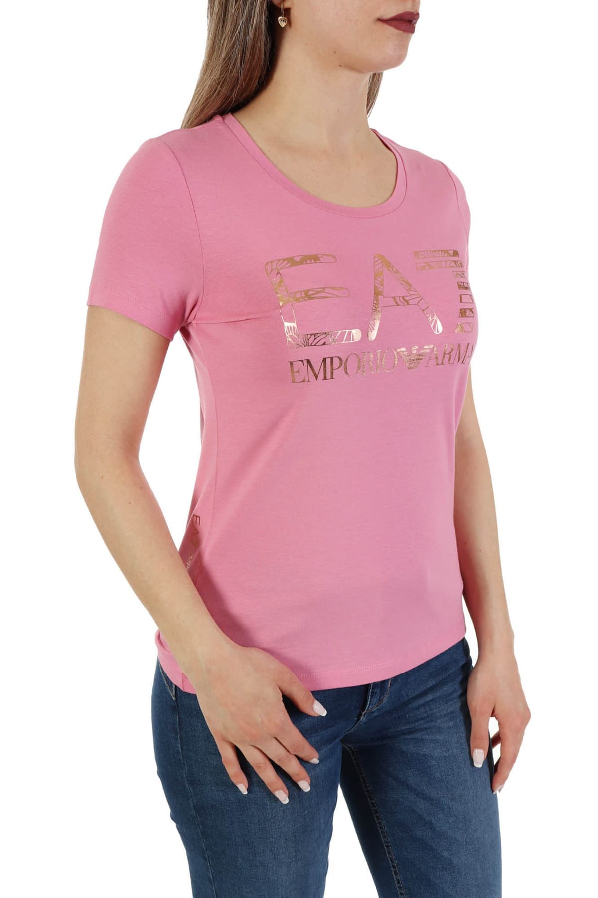 EMPORIO ARMANI 7 T-SHIRT WOMAN JERSEY LOGO ΣΤΑΜΠΑ ΡΟΖ