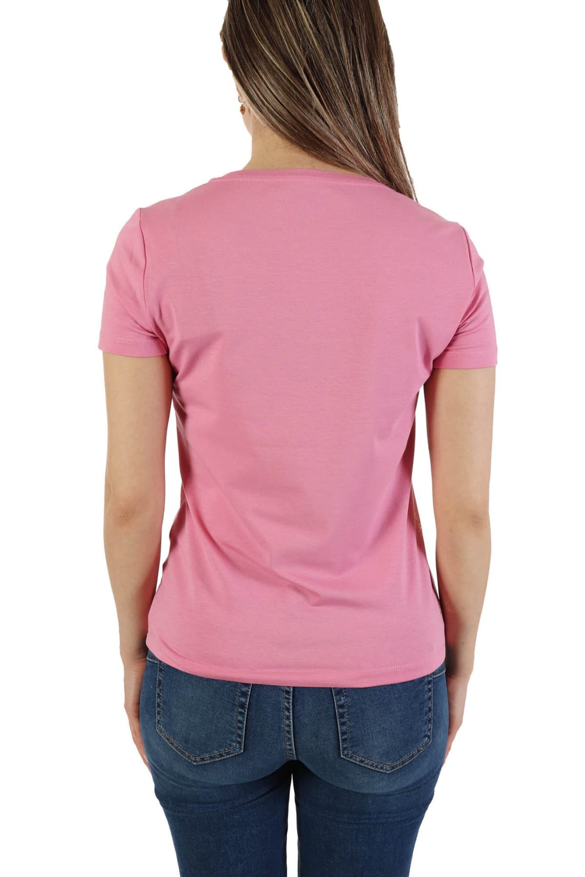 EMPORIO ARMANI 7 T-SHIRT WOMAN JERSEY LOGO ΣΤΑΜΠΑ ΡΟΖ