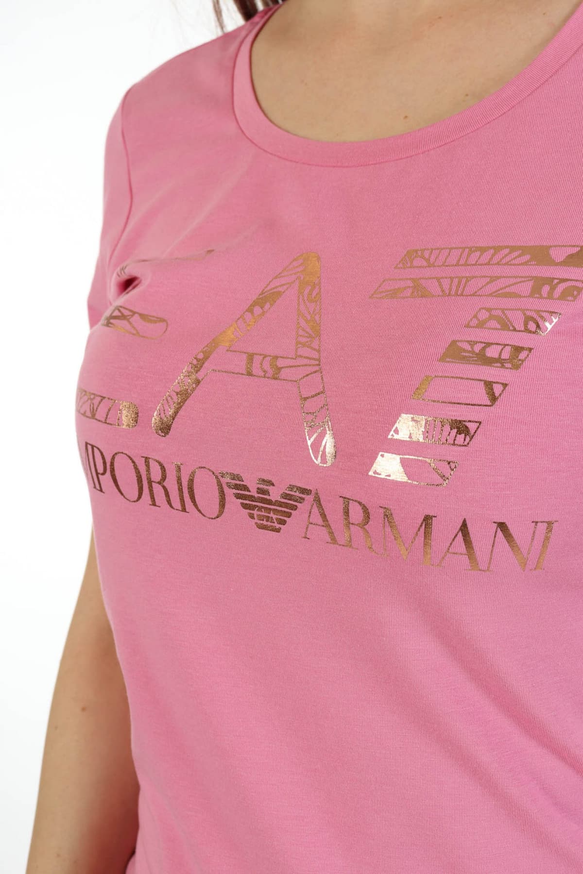 EMPORIO ARMANI 7 T-SHIRT WOMAN JERSEY LOGO ΣΤΑΜΠΑ ΡΟΖ
