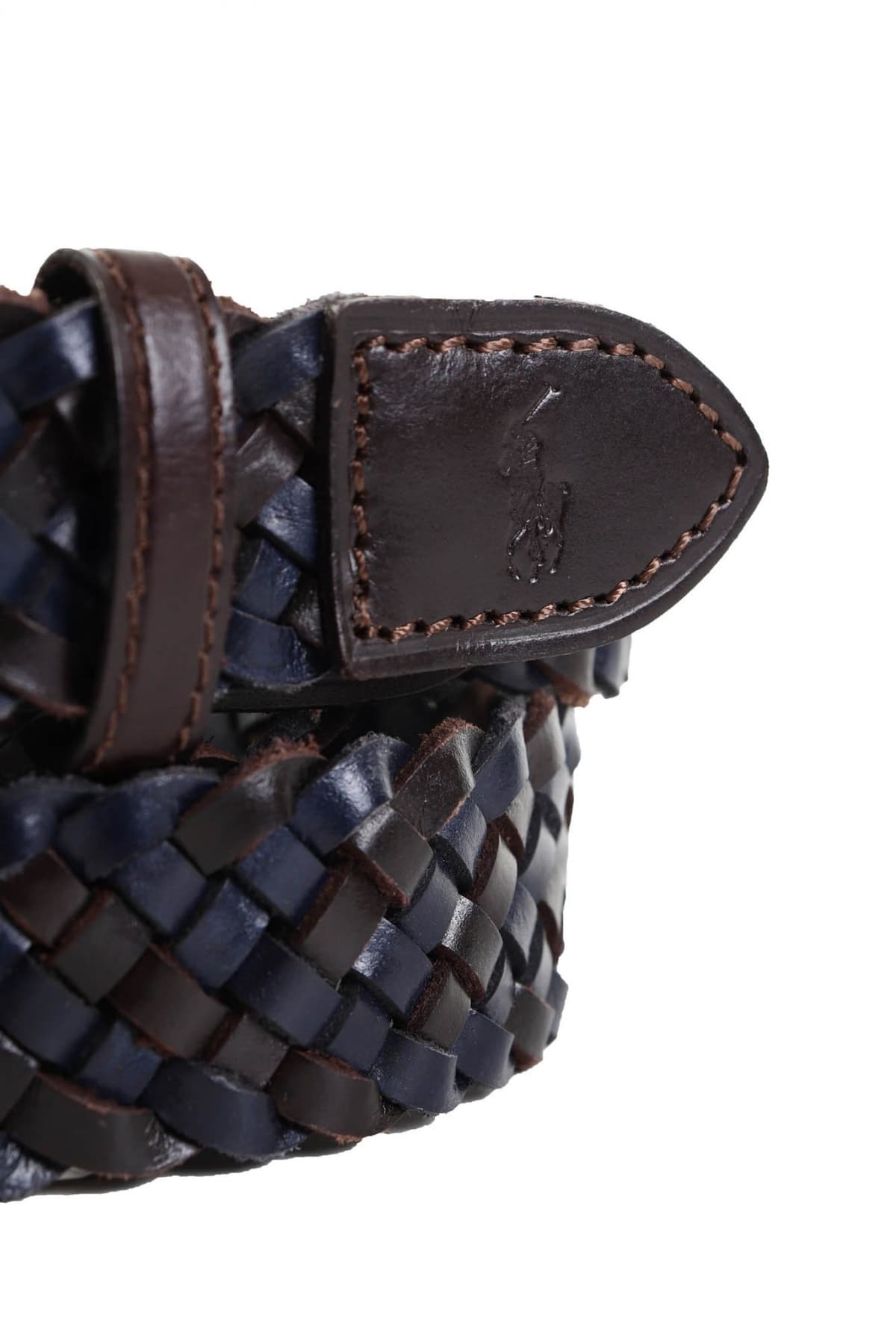 RALPH LAUREN ΖΩΝΗ ΔΕΡΜΑ ΠΛΕΚΤΗ ΜΠΛΕ-ΚΑΦΕ