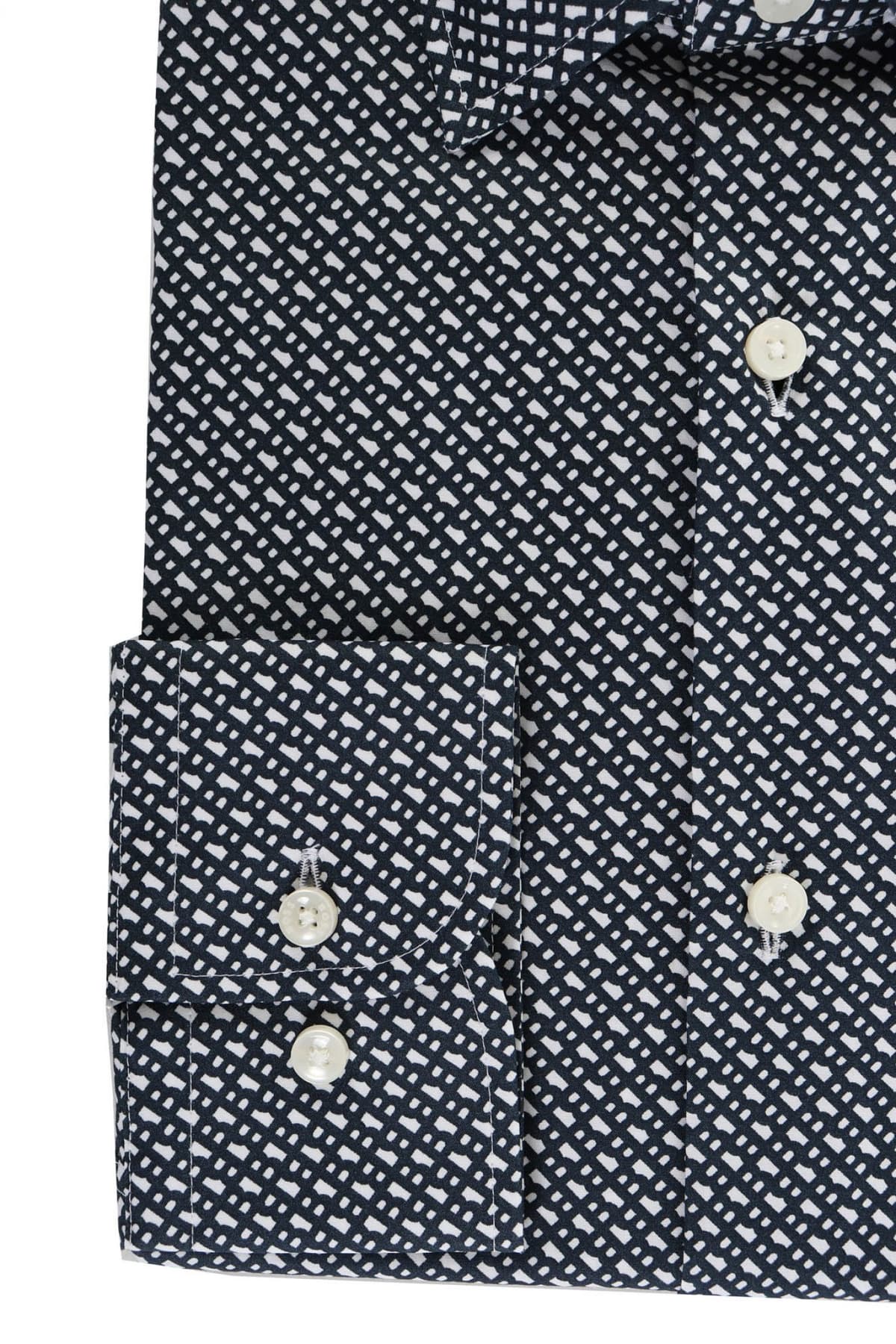 BOSS ΠΟΥΚΑΜΙΣΟ ALLOVER LOGO SLIM FIT STRETCH H-HANK-KENT-C1-214 ΜΠΛΕ-ΛΕΥΚΟ