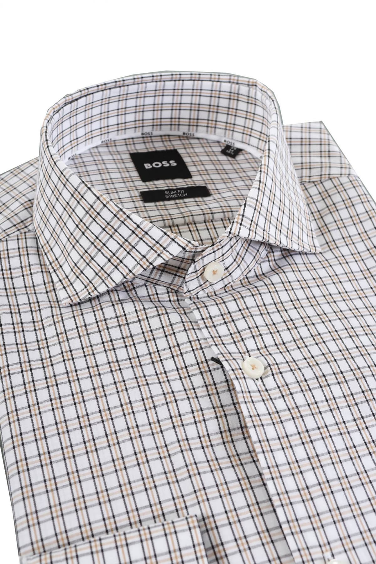 BOSS ΠΟΥΚΑΜΙΣΟ ΚΑΡΩ SLIM FIT STRETCH H-HANK-SPREAD-C1-222 ΜΠΕΖ