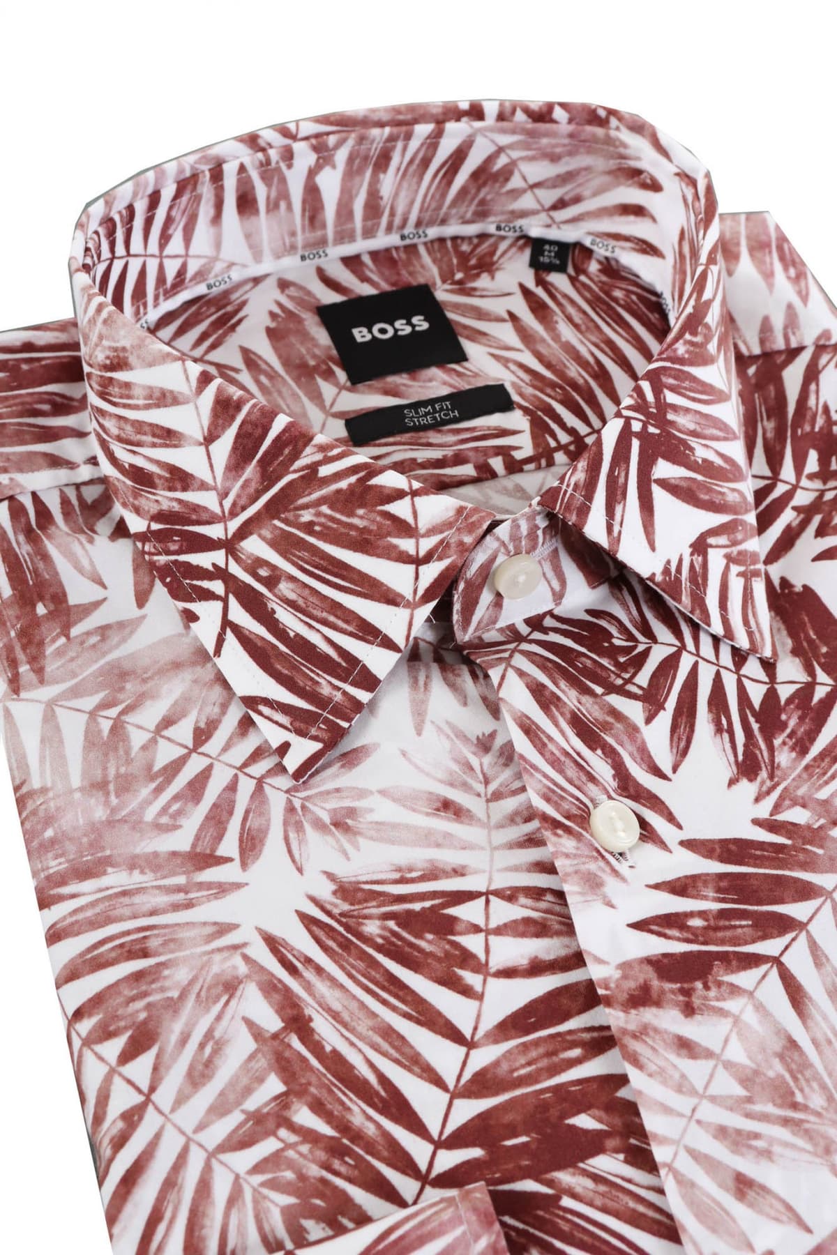 BOSS ΠΟΥΚΑΜΙΣΟ FLORAL SLIM FIT STRETCH H-HANK-KENT-C1-214 ΜΠΟΡΝΤΩ