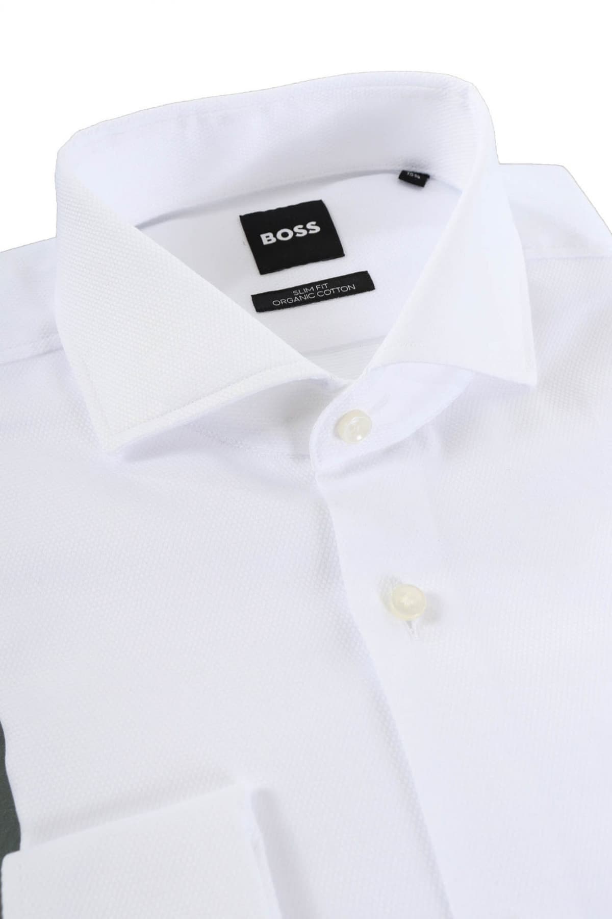 BOSS ΠΟΥΚΑΜΙΣΟ ΜΕ ΔΙΠΛΗ ΜΑΝΣΕΤΑ MΙΚΡΟΣΧΕΔΙΟ SLIM FIT ORGANIC COTTON H-HANK-SPREAD-DC-214 ΛΕΥΚΟ