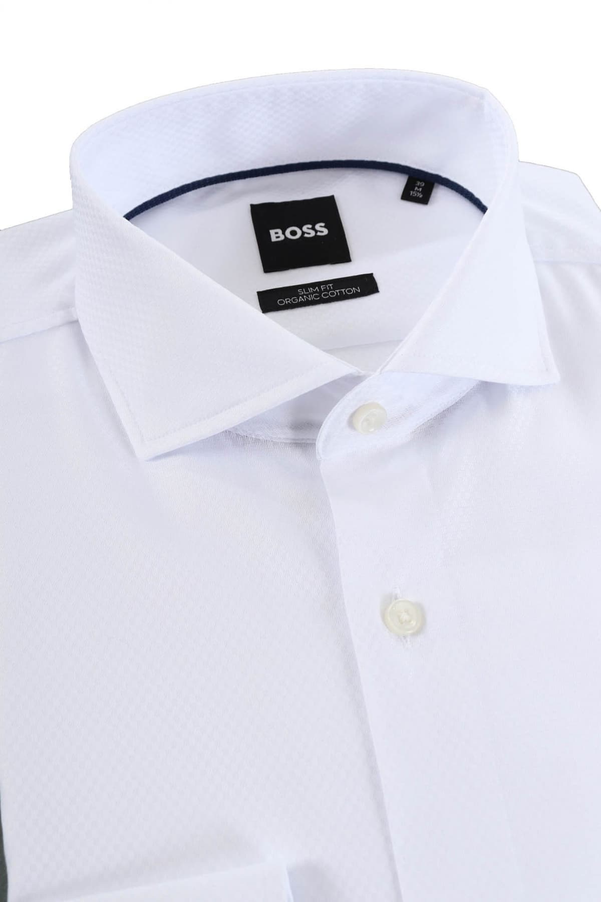 BOSS ΠΟΥΚΑΜΙΣΟ ΜΙΚΡΟΣΧΕΔΙΟ SLIM FIT ORGANIC COTTON H-HANK-SPREAD-C1-222 ΛΕΥΚΟ