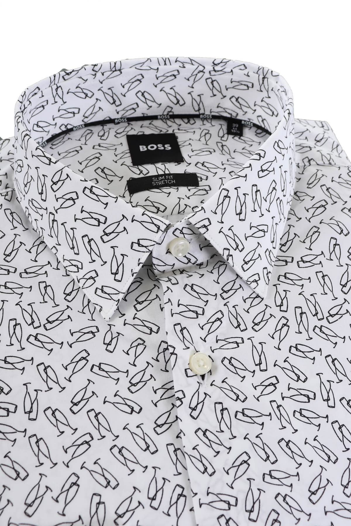 BOSS ΠΟΥΚΑΜΙΣΟ ΜΙΚΡΟΣΧΕΔΙΟ SLIM FIT STRETCH H-HANK-S-KENT-C1-232 ΛΕΥΚΟ-ΜΑΥΡΟ