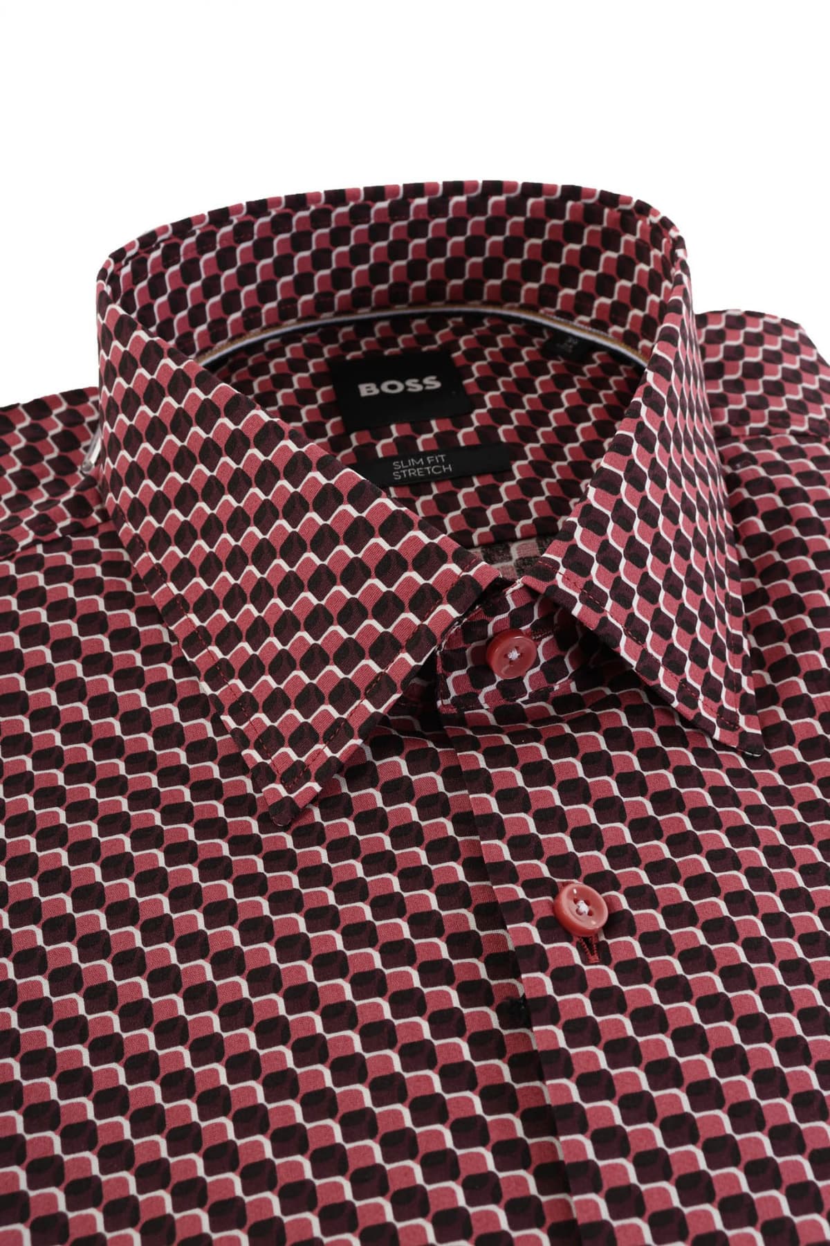 BOSS ΠΟΥΚΑΜΙΣΟ ΜΙΚΡΟΣΧΕΔΙΟ SLIM FIT STRETCH H-HANK-C1-214 ΜΠΟΡΝΤΩ