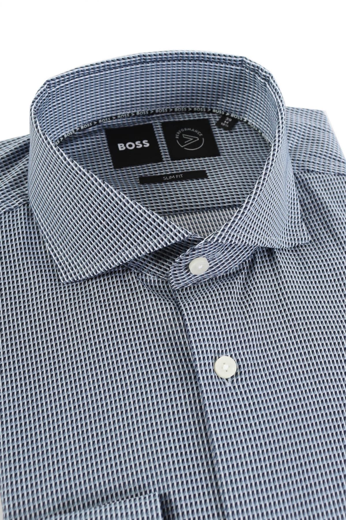 BOSS ΠΟΥΚΑΜΙΣΟ SLIM FIT PERFORMANCE STRETCH ΜΙΚΡΟΣΧΕΔΙΟ ΜΠΛΕ