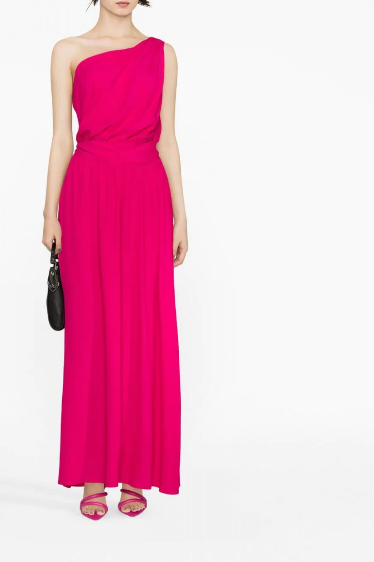 PINKO ΦΟΡΕΜΑ AGAVE ABITO CREPE MAROCAINE ΕΝΑΣ ΩΜΟΣ ΣΟΥΡΑ ΜΕΣΗ ΖΩΝΗ ΦΟΥΞΙΑ